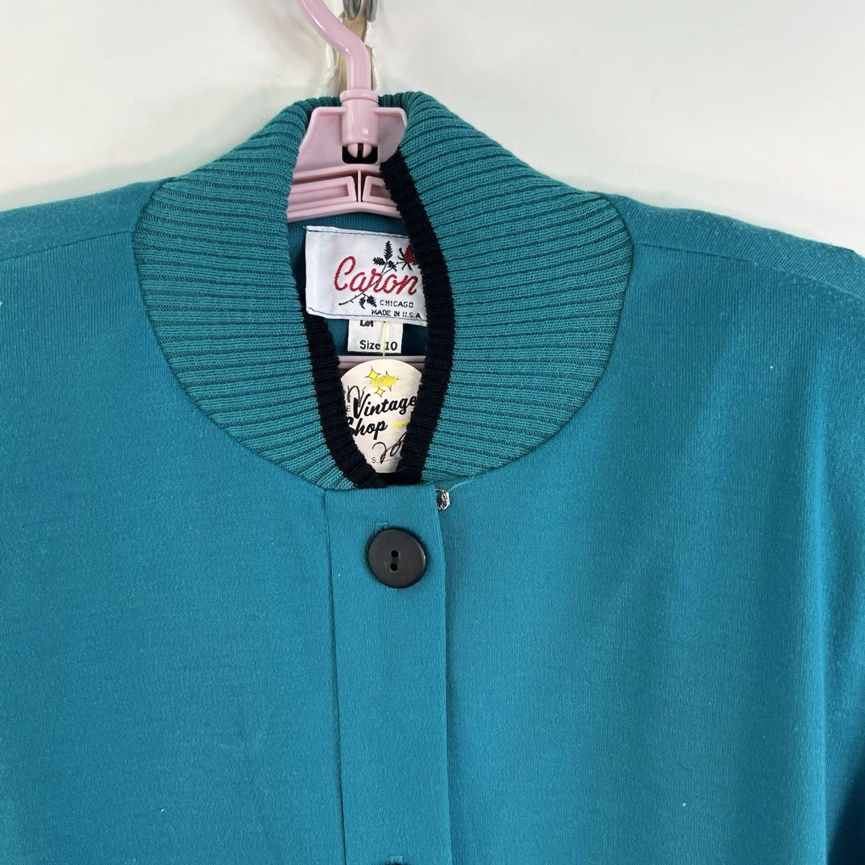 Vintage VINTAGE Caron Cardigan Sweater Womens Size 10 Teal Blue 80s Classic Lightweight V-Neck Long Sleeve Size L / US 10 / IT 46 - 3 Thumbnail