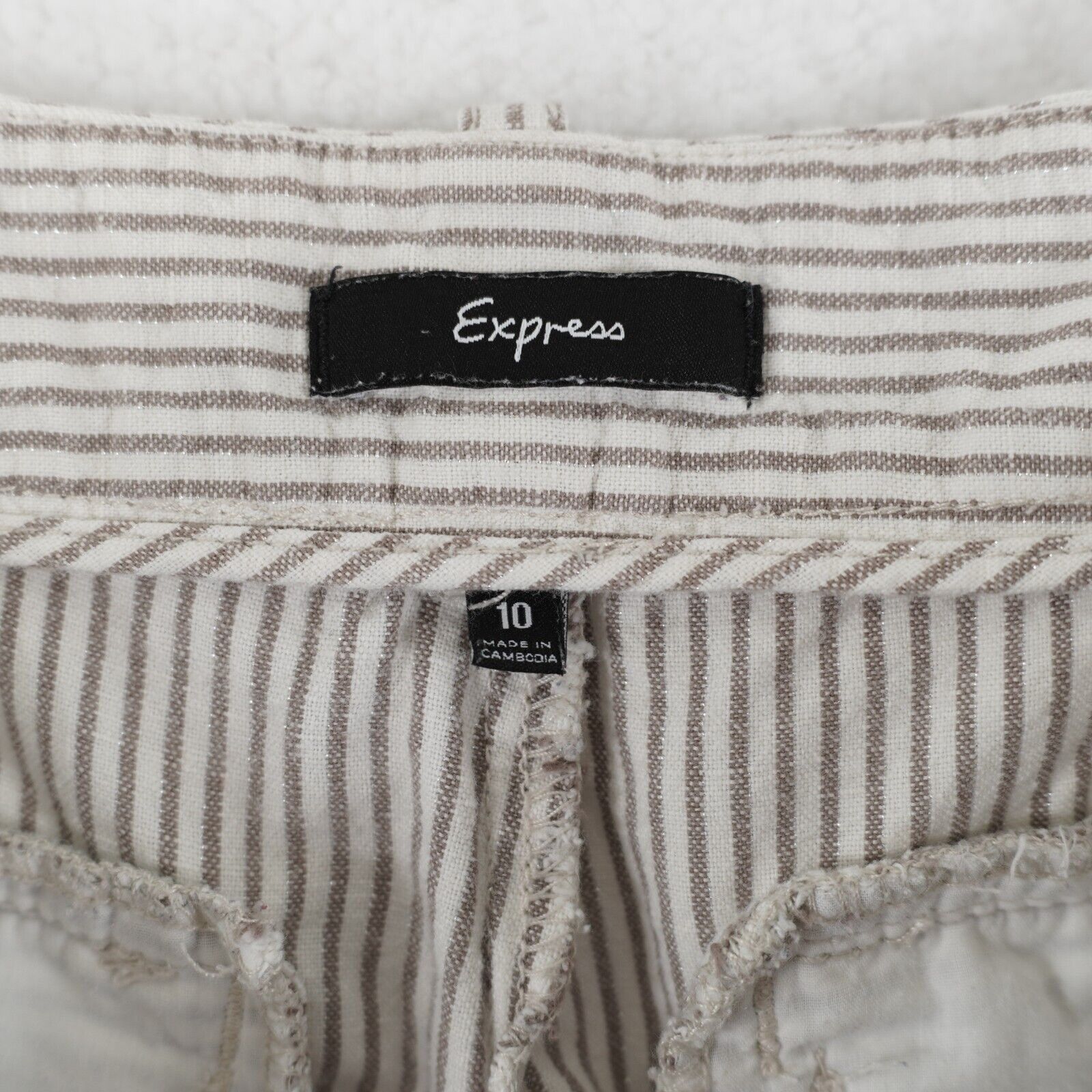 Express Express Linen Shorts Cream Beige Striped Size 10 Mid Rise Ho Size 32" / US 10 / IT 46 - 7 Thumbnail