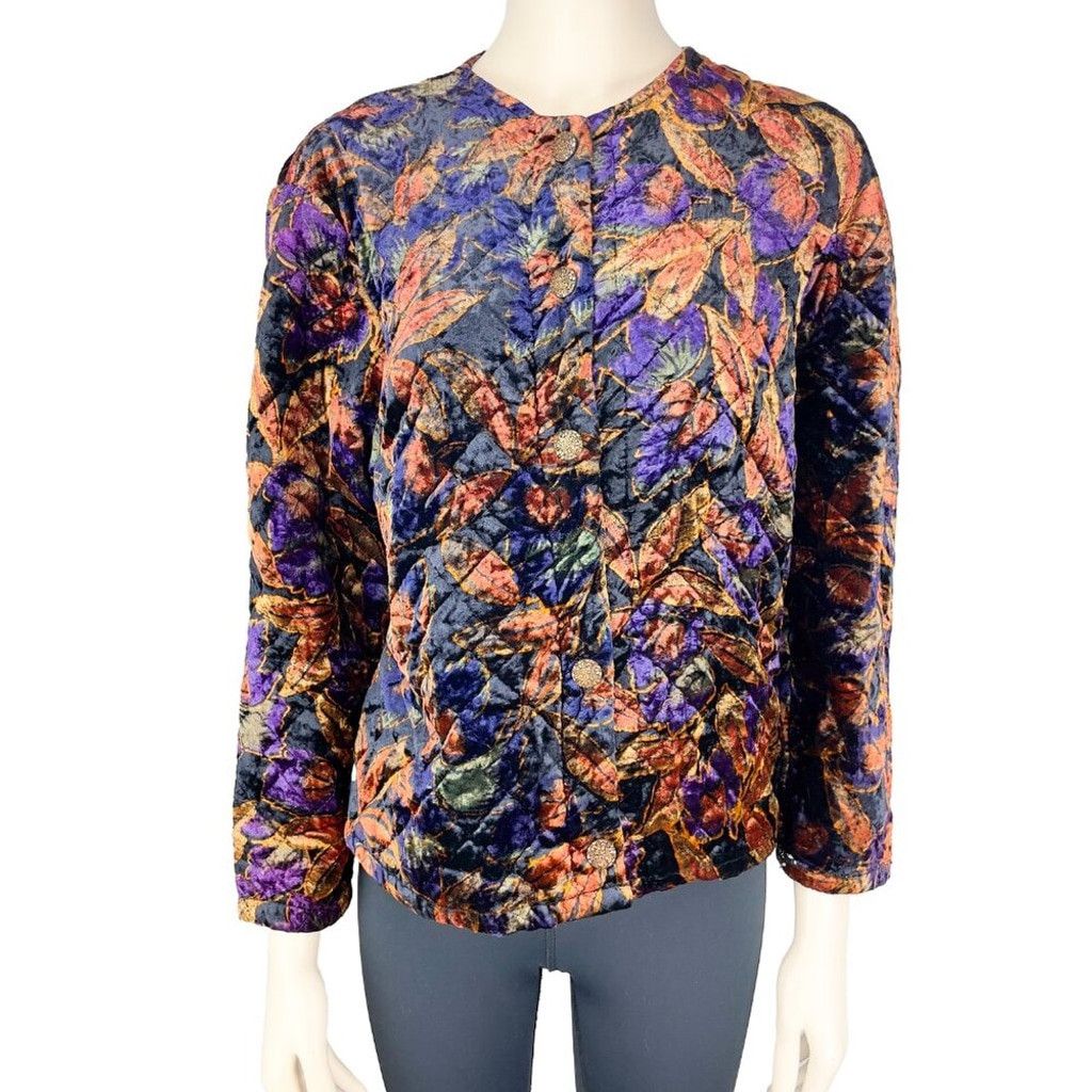 Vintage VINTAGE Made in France Quilted Velvet Floral Boxy Jacket Size M / US 6-8 / IT 42-44 - 2 Thumbnail