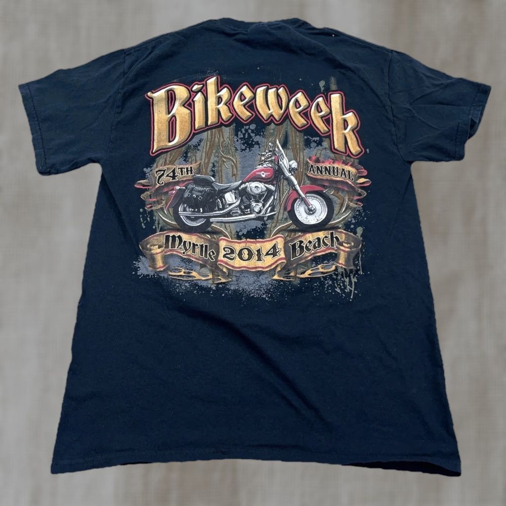 Gildan Vintage Gildan Bike Week Shirt Men M Black Cotton Graphic Print 80s Beach Biker Motorcycle Logo USA Rock Retro Skull Tattoo Tie-Dye? Size US M / EU 48-50 / 2 - 1 Thumbnail
