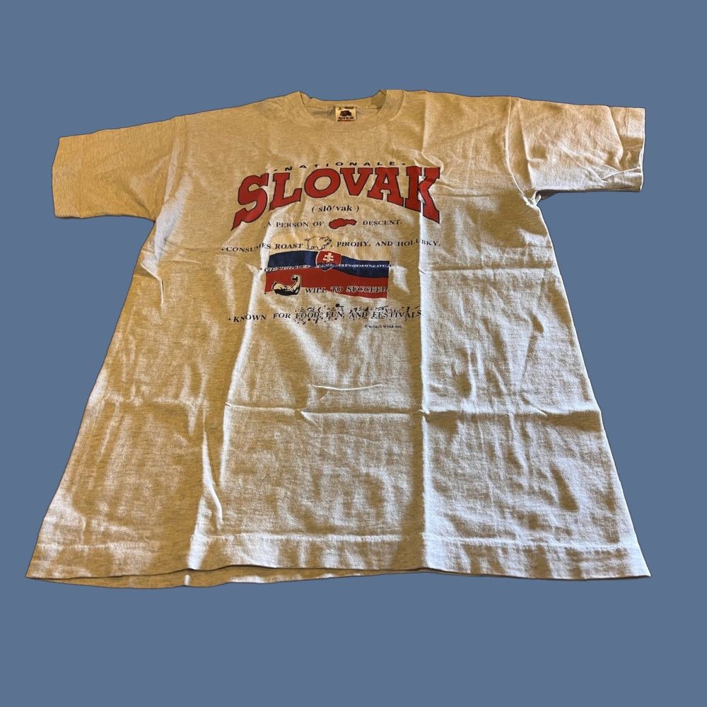 Fruit Of The Loom VINTAGE Fruit of the Loom Slovak Shirt Men’s Large Grey 90s T-Shirt Short Sleeve Crew Neck Cotton Jersey Graphic Print Logo 1990s Mens Size US L / EU 52-54 / 3 - 1 Thumbnail
