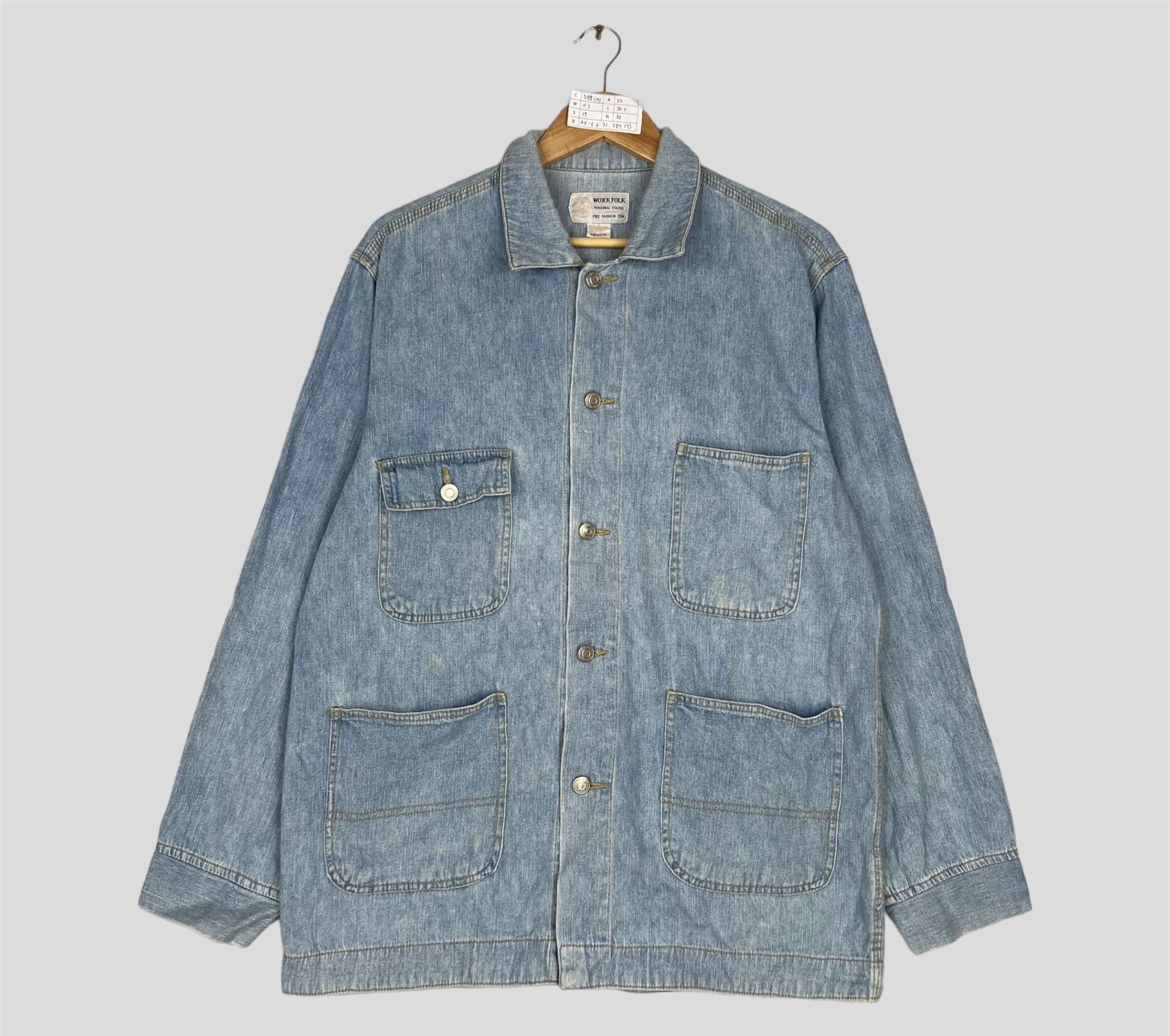 Vintage WORK FOLK Light Blue Denim Chore Jacket Button