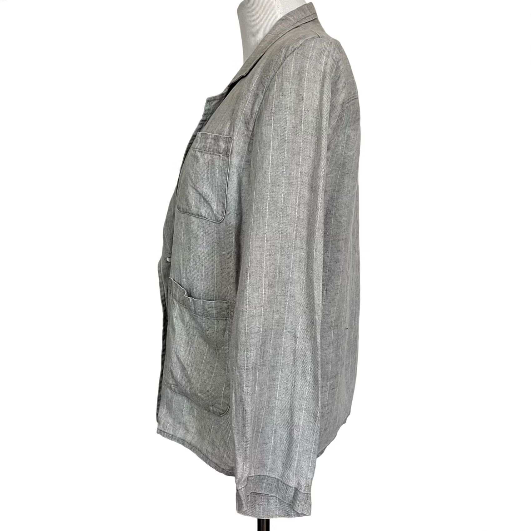 Vintage Sibel Saral Blazer Shirt Women’s Linen Gray Pinstripe Pockets Sz M Long Sleeve Button Front Back Slit Vintage? Size M / US 6-8 / IT 42-44 - 5 Thumbnail