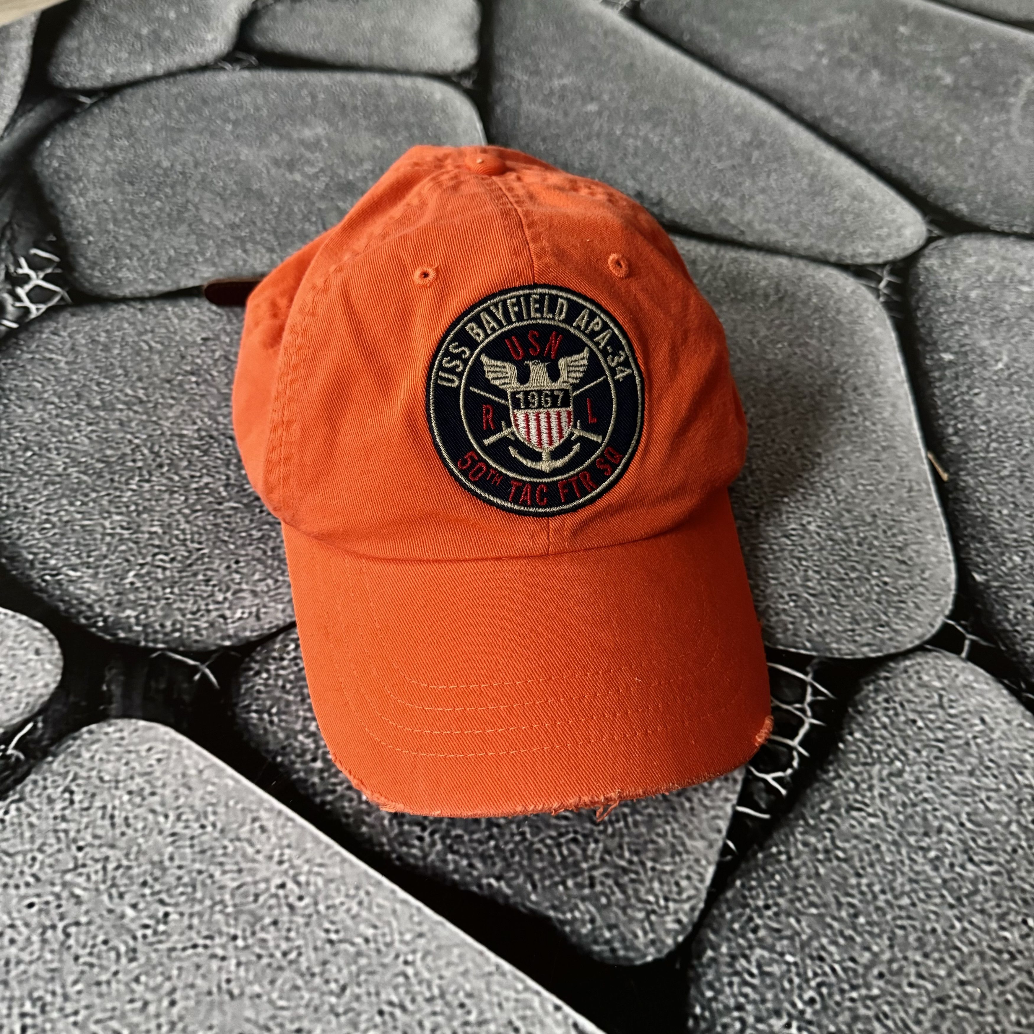 Polo Ralph Lauren × Vintage POLO RALPH LAUREN USS BAYFIELD APA 34 DISTRESSED CAP ORANGE Size ONE SIZE - 2 Thumbnail