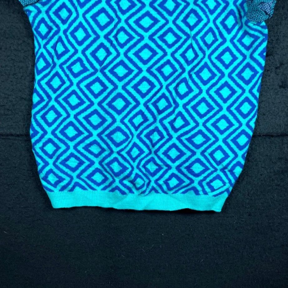 Ann Taylor VINTAGE Ann Taylor LOFT Womens Shirt Turquoise Geometric Diamond Cap Sleeve Modal S Size S / US 4 / IT 40 - 3 Thumbnail