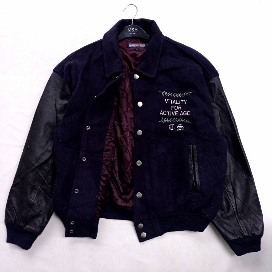 Japanese Brand 90s Crocodile sports wool leather varsity jaket by fujihira Size US L / EU 52-54 / 3 - 4 Thumbnail