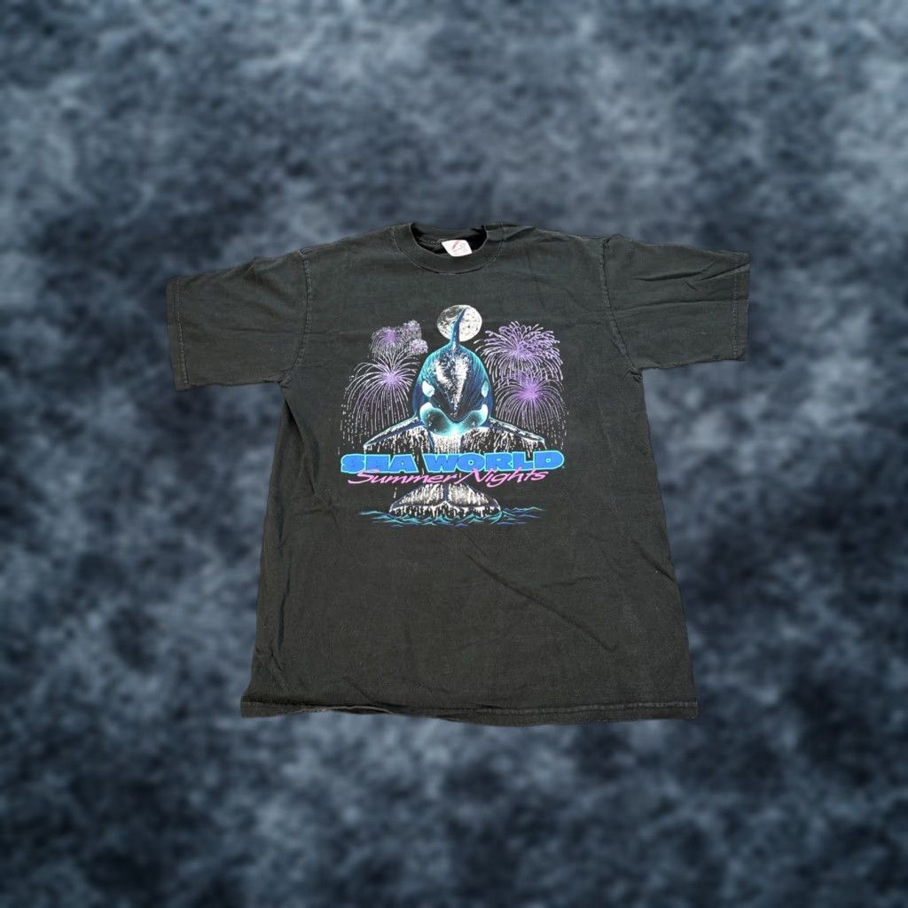 Jerzees VINTAGE SeaWorld 90s Black T-Shirt Jerzees Men’s Large Short Sleeve Crew Neck Graphic Print logo Shamu United States Made in USA Cotton Knit Size US L / EU 52-54 / 3 - 1 Thumbnail