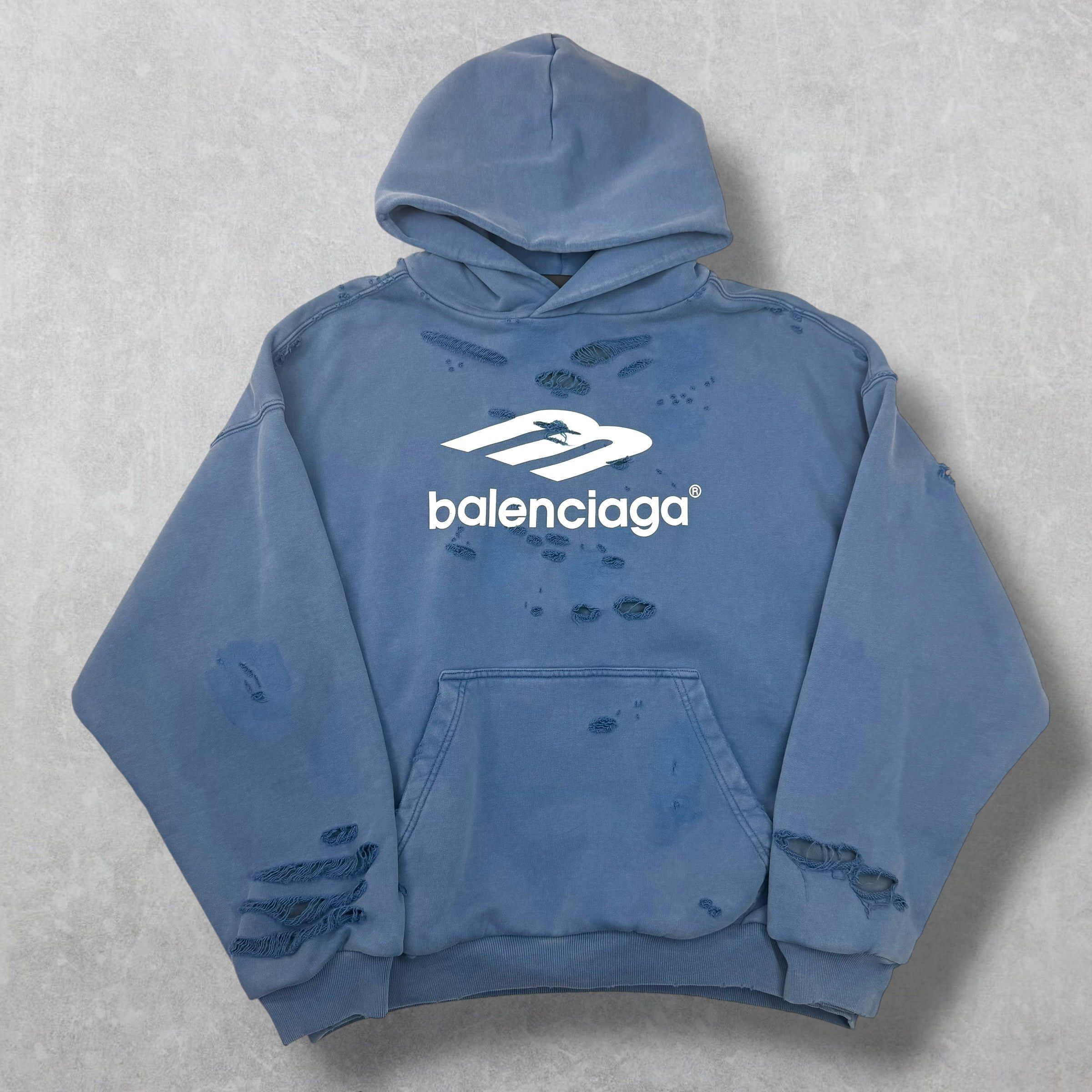 Balenciaga Balenciaga Washed Destruction Printed Logo Hoodie M Size US M / EU 48-50 / 2 - 1 Thumbnail