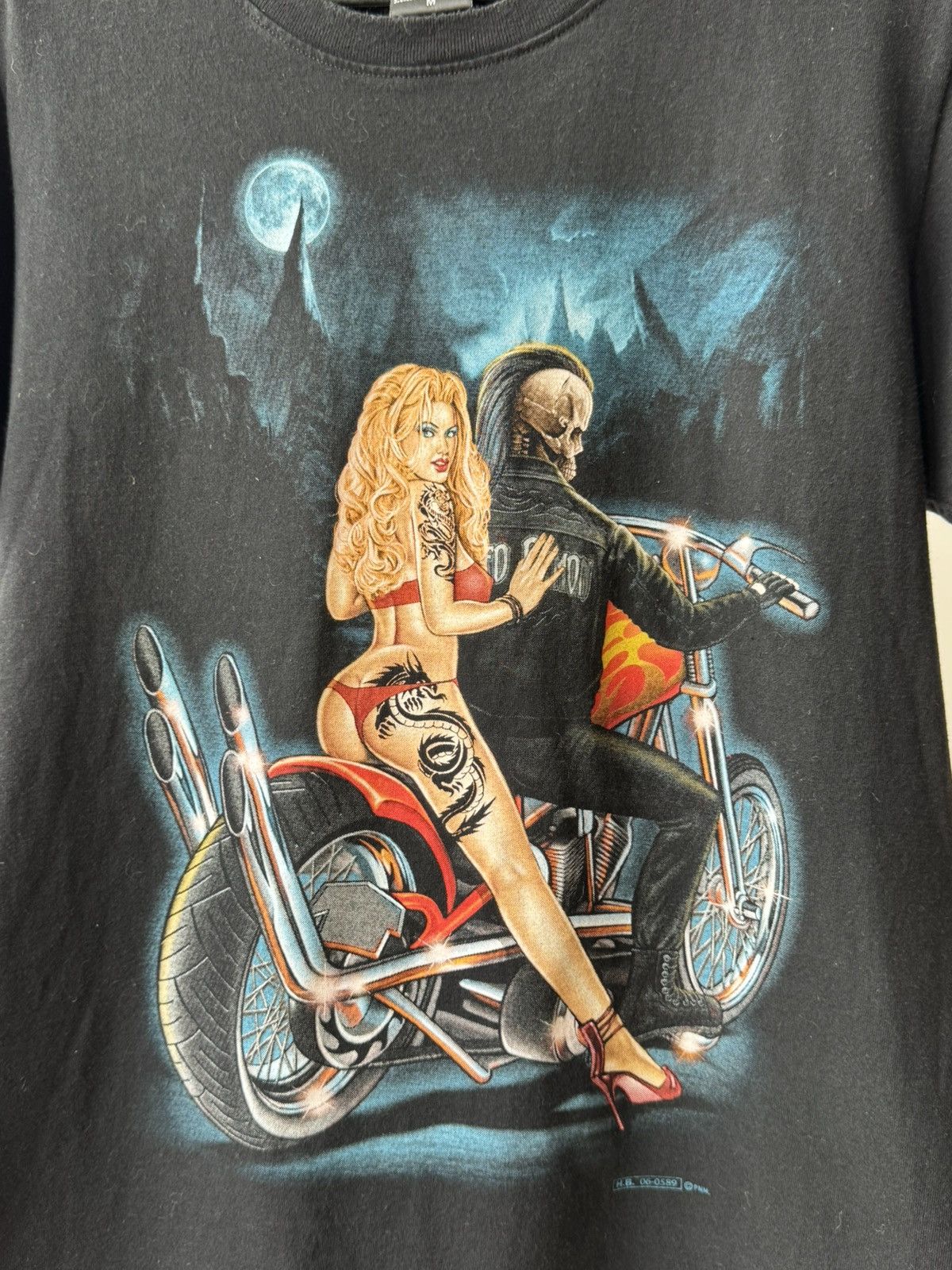 Harley Davidson Vintage Nude Sexy Girl Tattoo Ghost Rider T-shirt Size US M / EU 48-50 / 2 - 3 Thumbnail