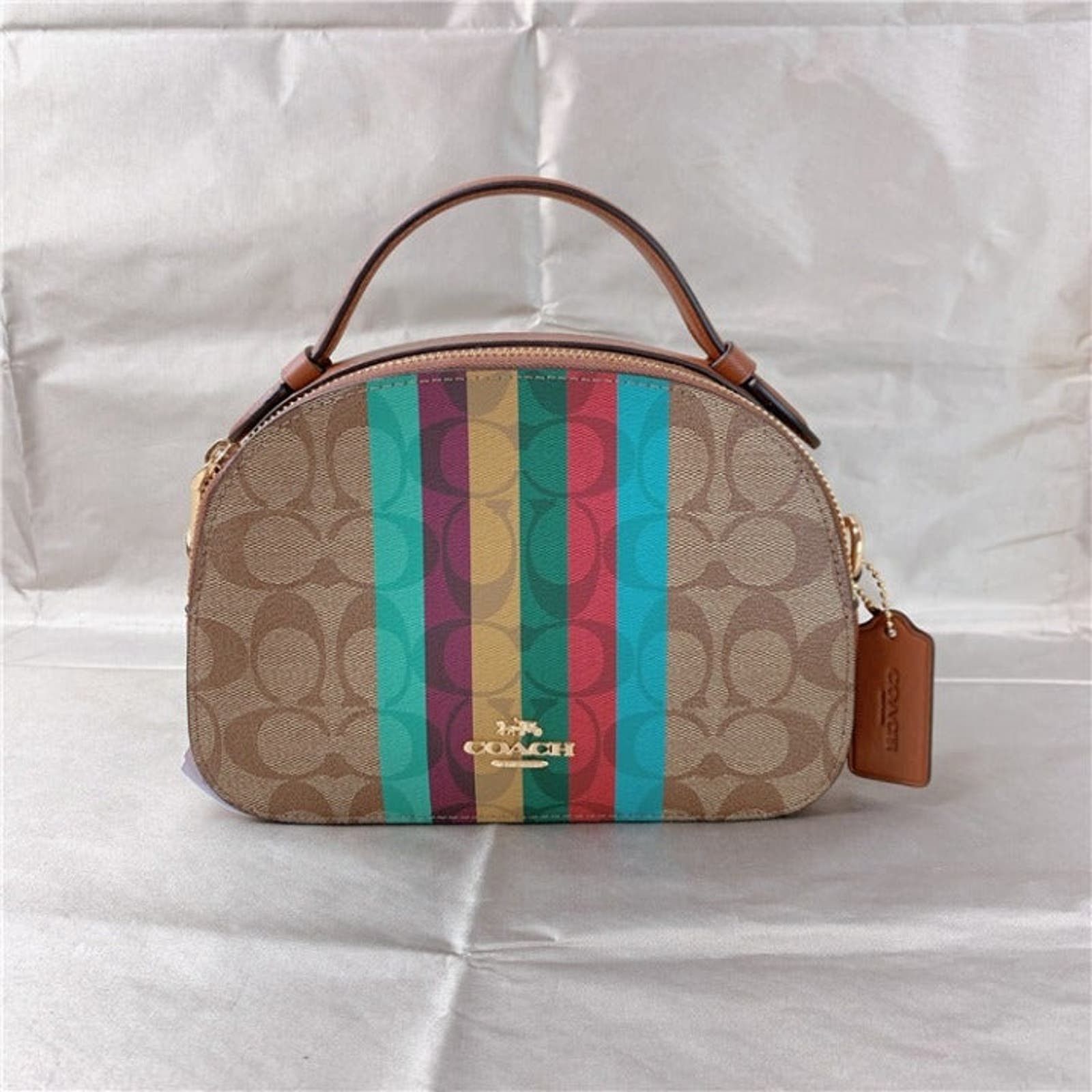 image of Coach C5642 Serena Satchel In Sig With Stripe In Khaki Multi in Brown, Women's