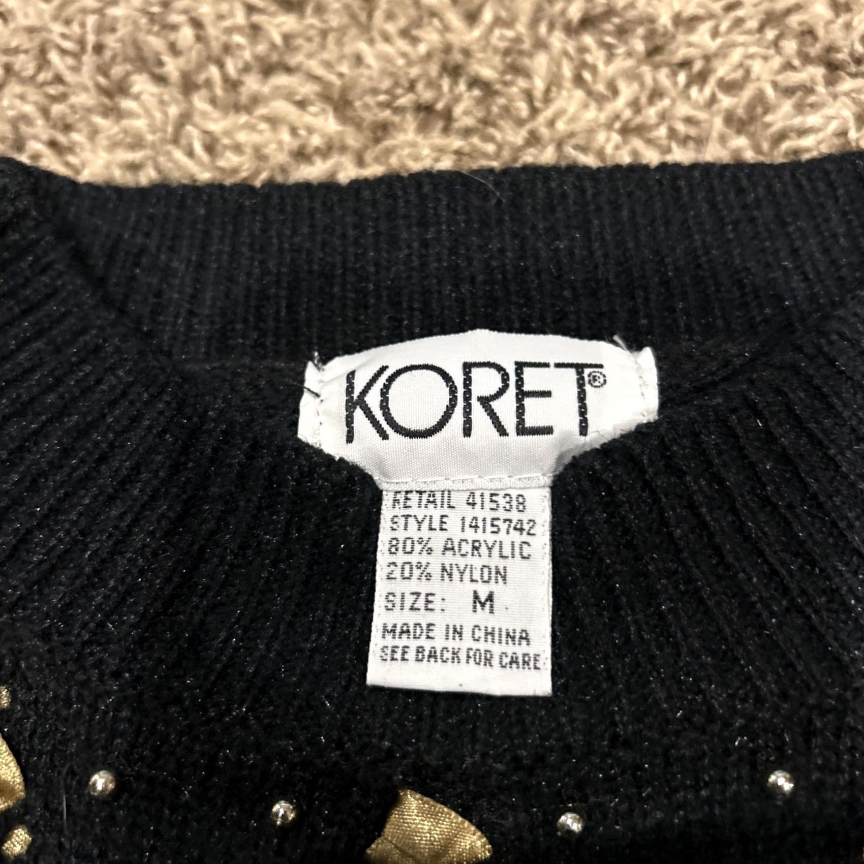 Vintage Koret Women’s M Black Acrylic Beaded Pullover Sweater Crew Neck Long Sleeve Knit Size M / US 6-8 / IT 42-44 - 2 Thumbnail