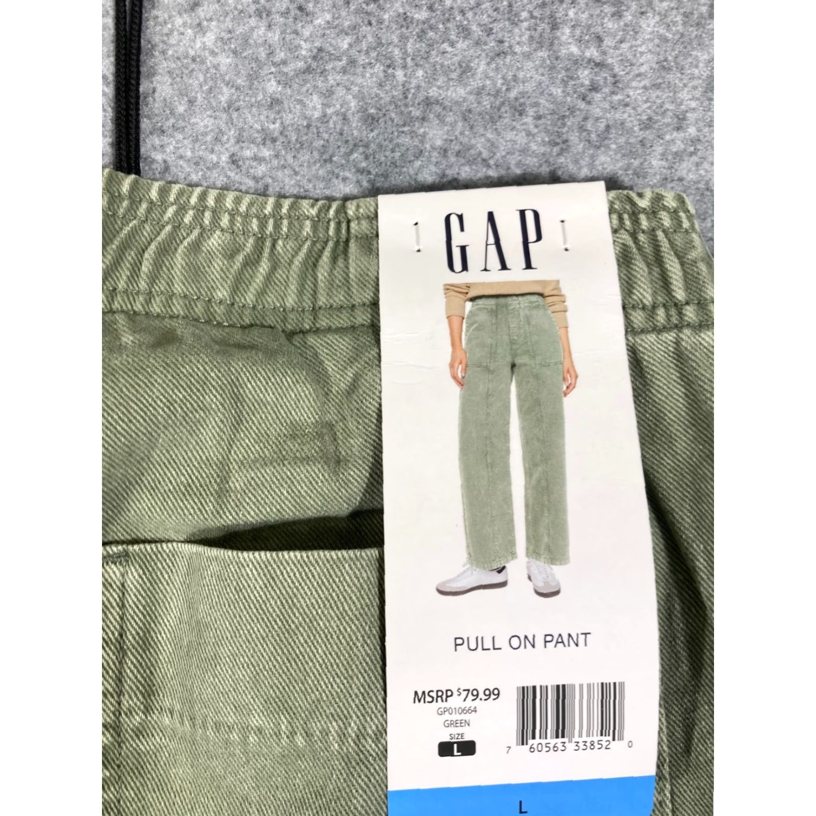 Gap Gap Pull On Pants Womens L Green Denim Straight Leg Elastic Waist Preppy NWT Lounge Pockets Size 36" / US 14 / IT 50 - 6 Thumbnail