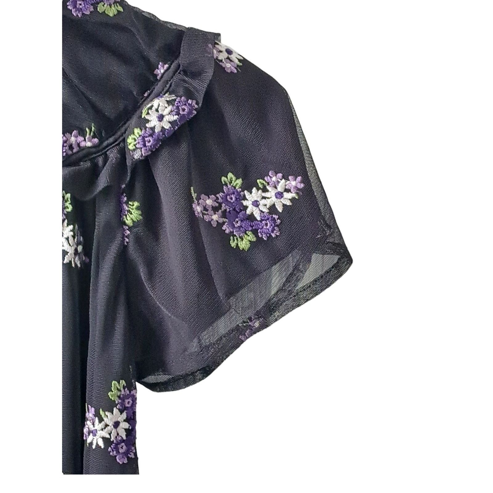 Michael Kors Michael Kors Forget Me Not Black & Purple Floral Blouse XS Size XS / US 0-2 / IT 36-38 - 4 Thumbnail