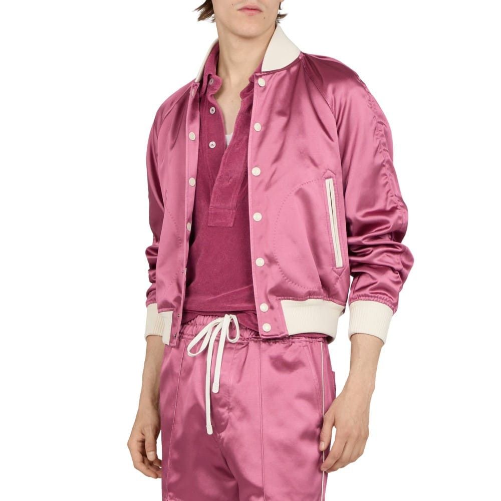 Tom Ford o1loc1c1225 OBS052 Satin Bomber Jacket in Pink Size US XL / EU 56 / 4 - 3 Thumbnail