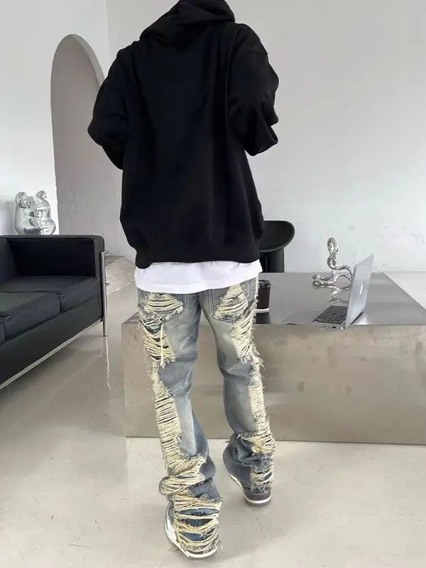 Japanese Brand Vintage street hip-hop washed micro flare ripped jeans Size US 34 / EU 50 - 5 Thumbnail