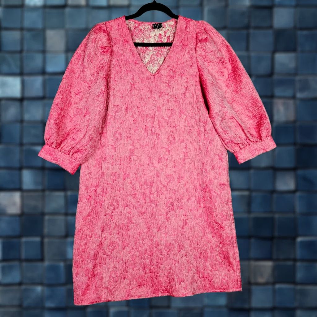 Vintage VERO MODA Milla Dress Womens S Pink Puff Sleeve Mini A-Line Summer Casual Size S / US 4 / IT 40 - 1 Thumbnail
