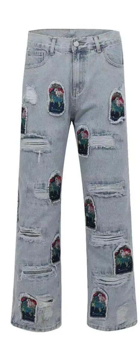 VIBE High Street Washed Ripped Patched Embroidered Jeans Size US 32 / EU 48 - 6 Thumbnail