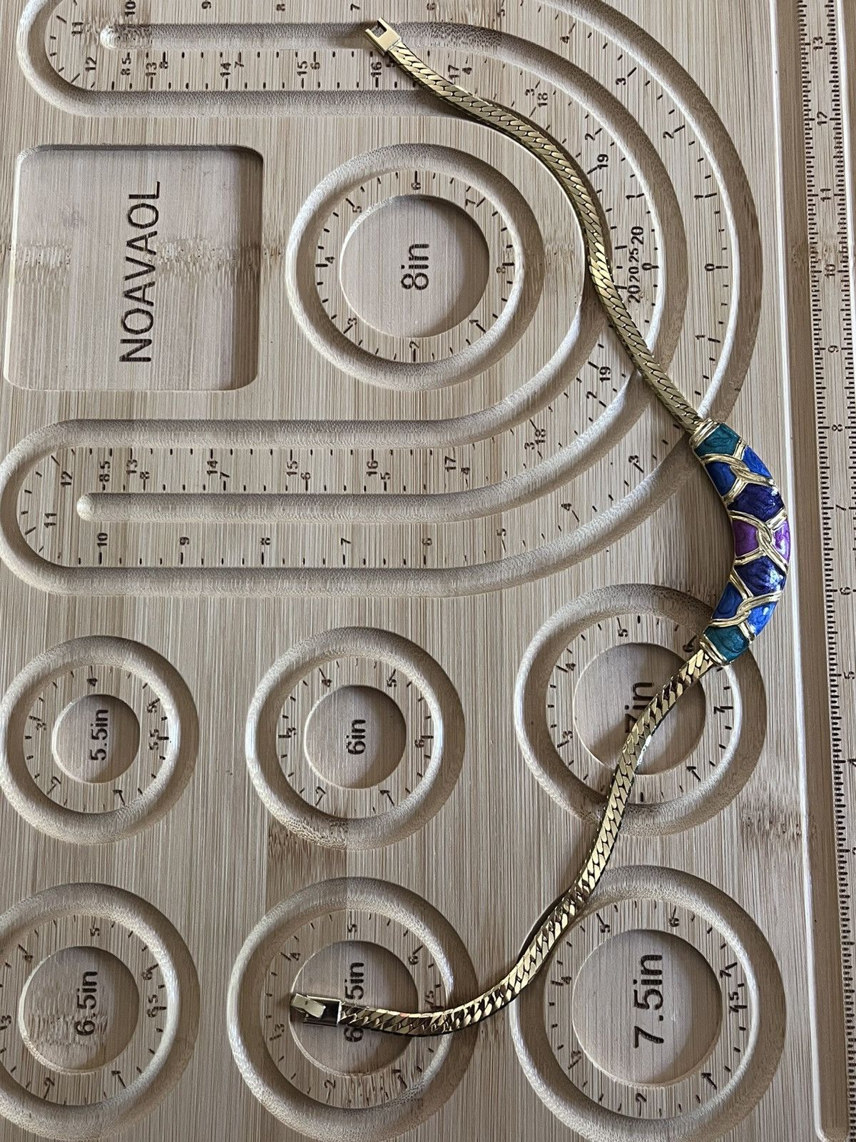Other Vintage 80s Enamel Herringbone Necklace Gold Blue Purple Size ONE SIZE - 5 Thumbnail