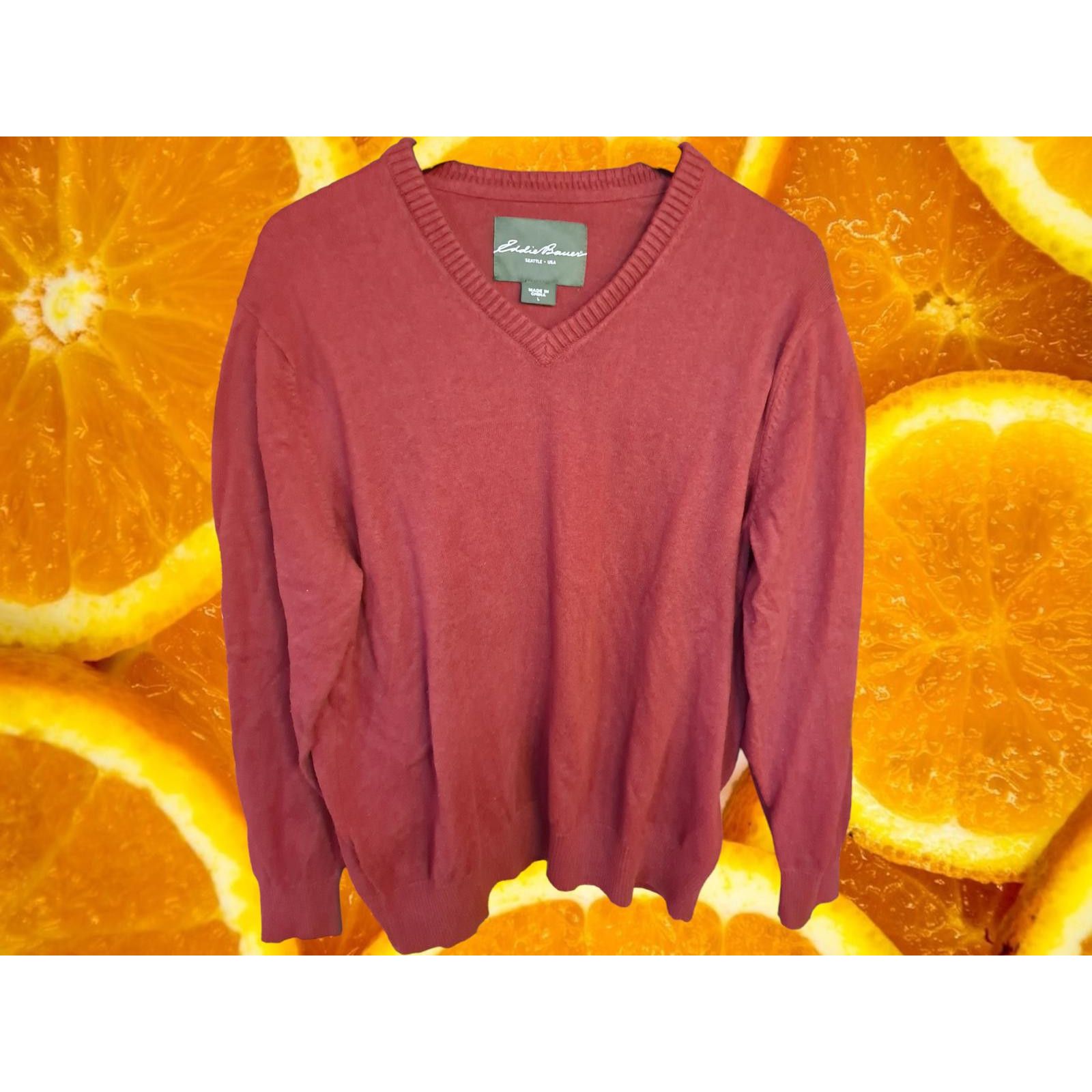 Eddie Bauer Eddie Bauer Red V Neck Sweater Size Large Size US L / EU 52-54 / 3 - 1 Thumbnail