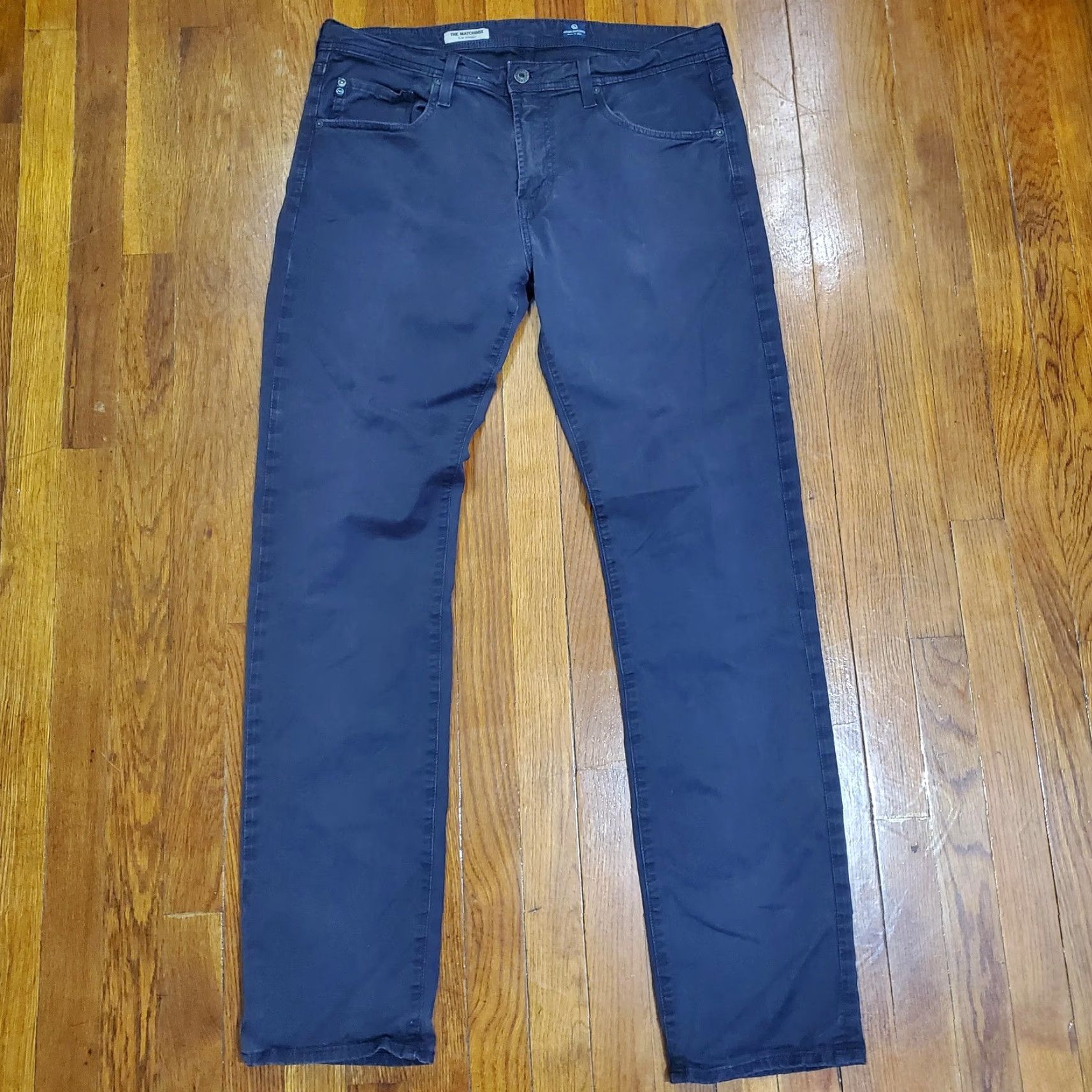 Vintage AG Adriano Goldschmied The Everett Pants Mens 36 Navy Slim Straight Chino Cotton PU 98% 2% Made USA Casual Zip Front Pockets Belt Loops 32 In Inseam Size US 36 / EU 52 - 5 Thumbnail
