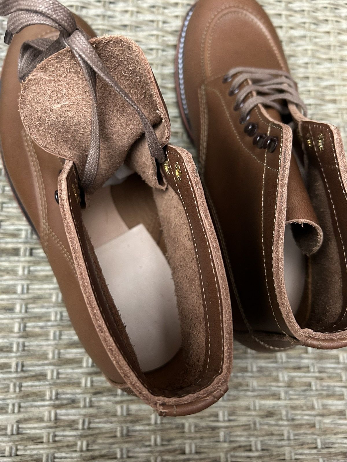Vintage 1930s Leather Sport Boot Outing Shoes In Cigar Brown Moc-Toe Size US 12 / EU 45 - 8 Thumbnail