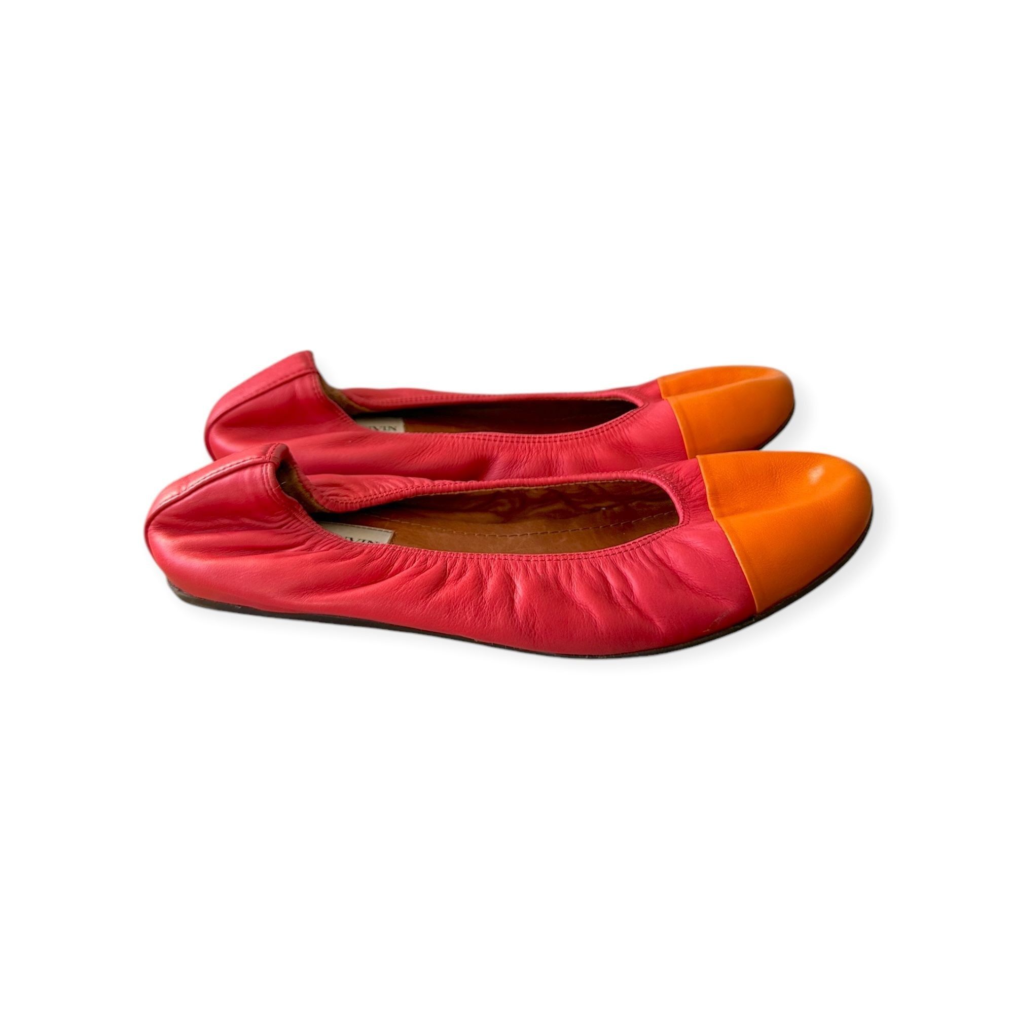 Lanvin Lanvin Cap-Toe Ballerina Flats. in Red /Orange Leather, 39 Size US 9 / IT 39 - 6 Thumbnail