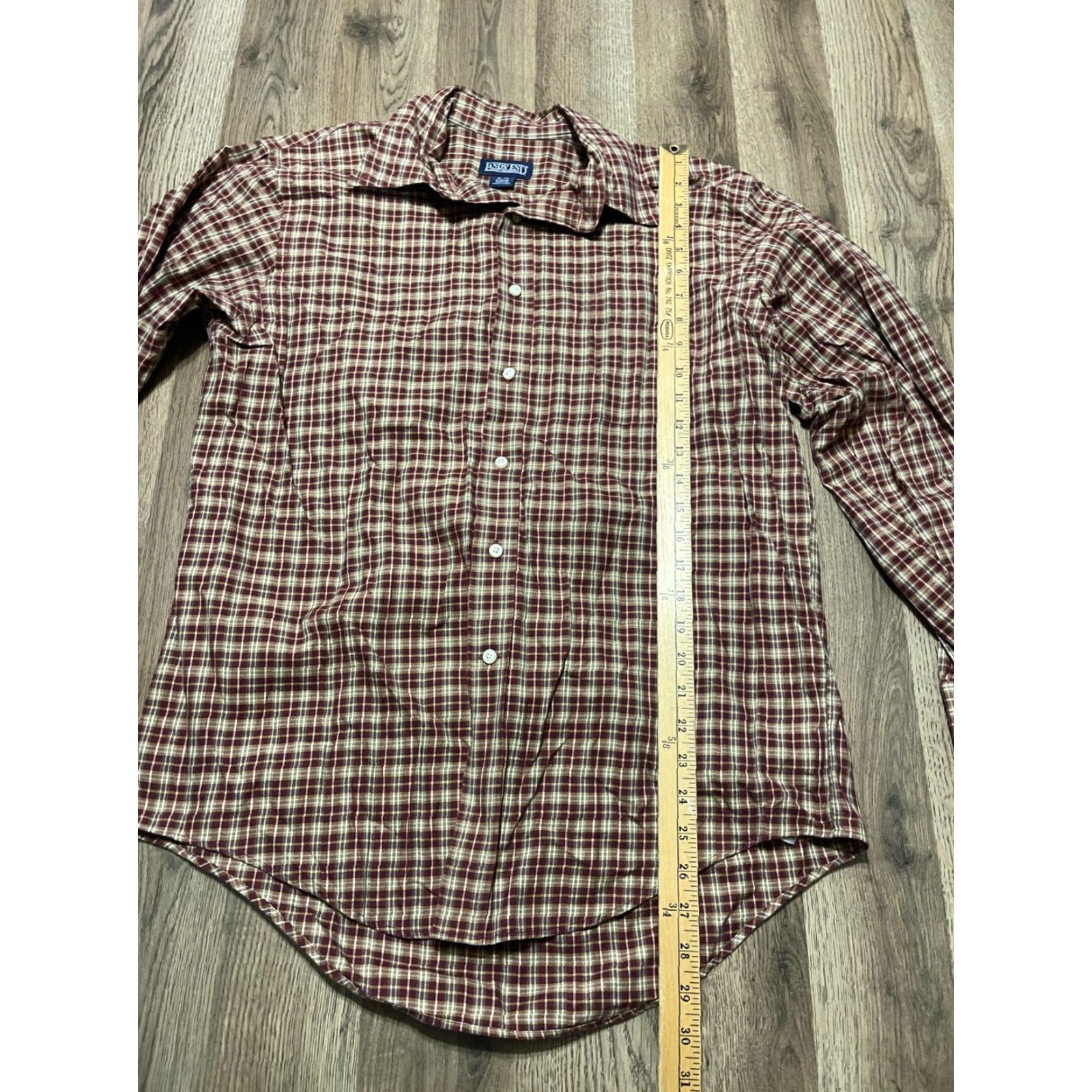 Lands' End Lands' End Button-Up Shirt, Men's 16-33, Red Tan Plaid, Long Sleeve, Casual, Regular Fit, Fall Spring Summer, Button-Up Mens Size US L / EU 52-54 / 3 - 7 Thumbnail