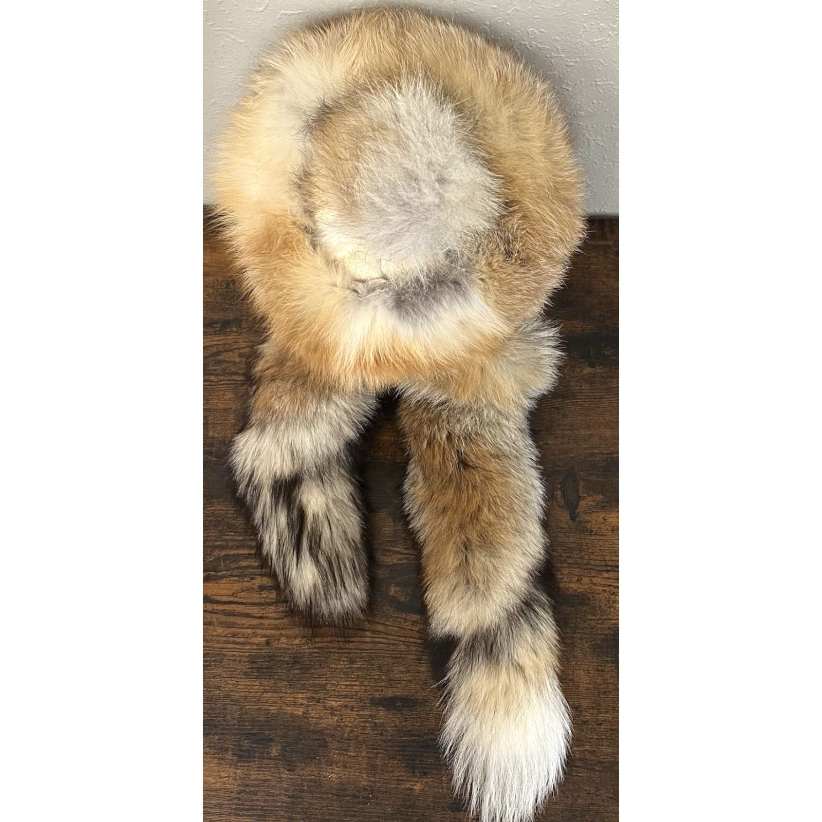 Vintage Sod Fur Trapper Hat Ushanka Style Double Tail Ears Red fox OS Unisex Adults Winter Fur Ear Flap Vintage Retro Mongolian Holiday Casual Travel Size ONE SIZE - 6 Thumbnail