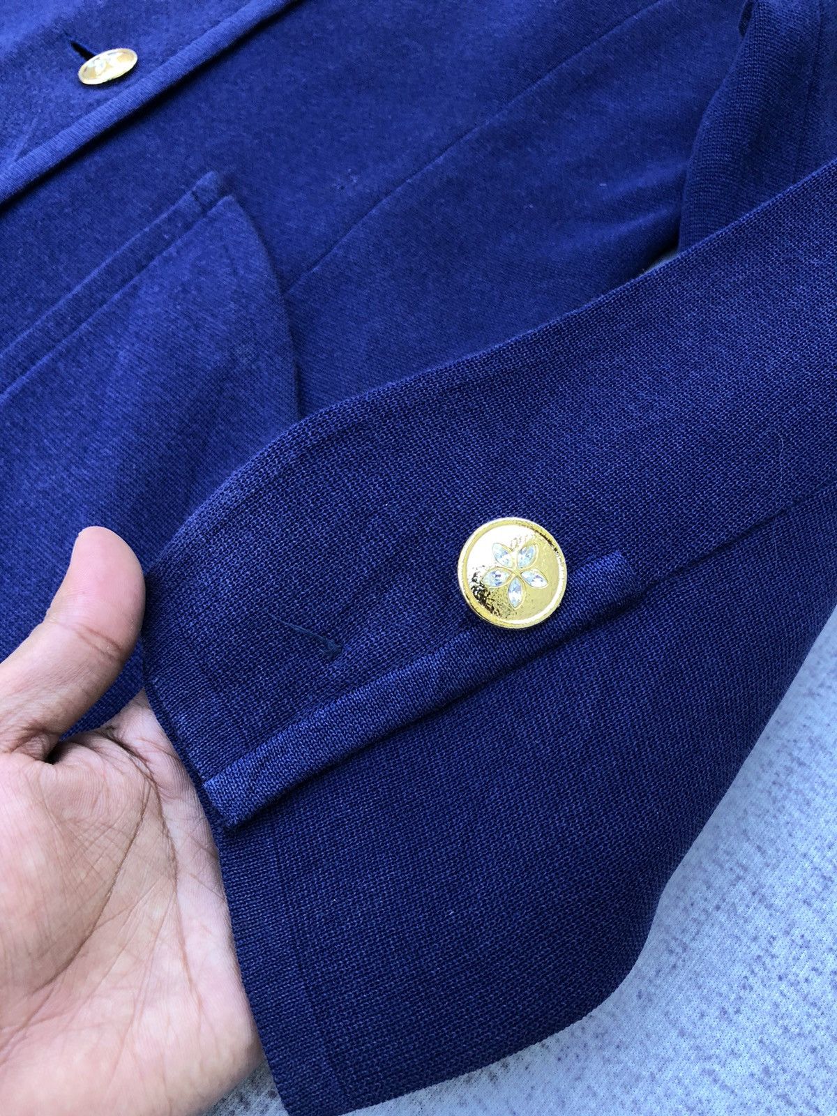 Designer × Vintage × Yves Saint Laurent 🔴YSL/Yves Saint Laurent Navy Blue Pattern Cardigan Size S / US 4 / IT 40 - 7 Thumbnail