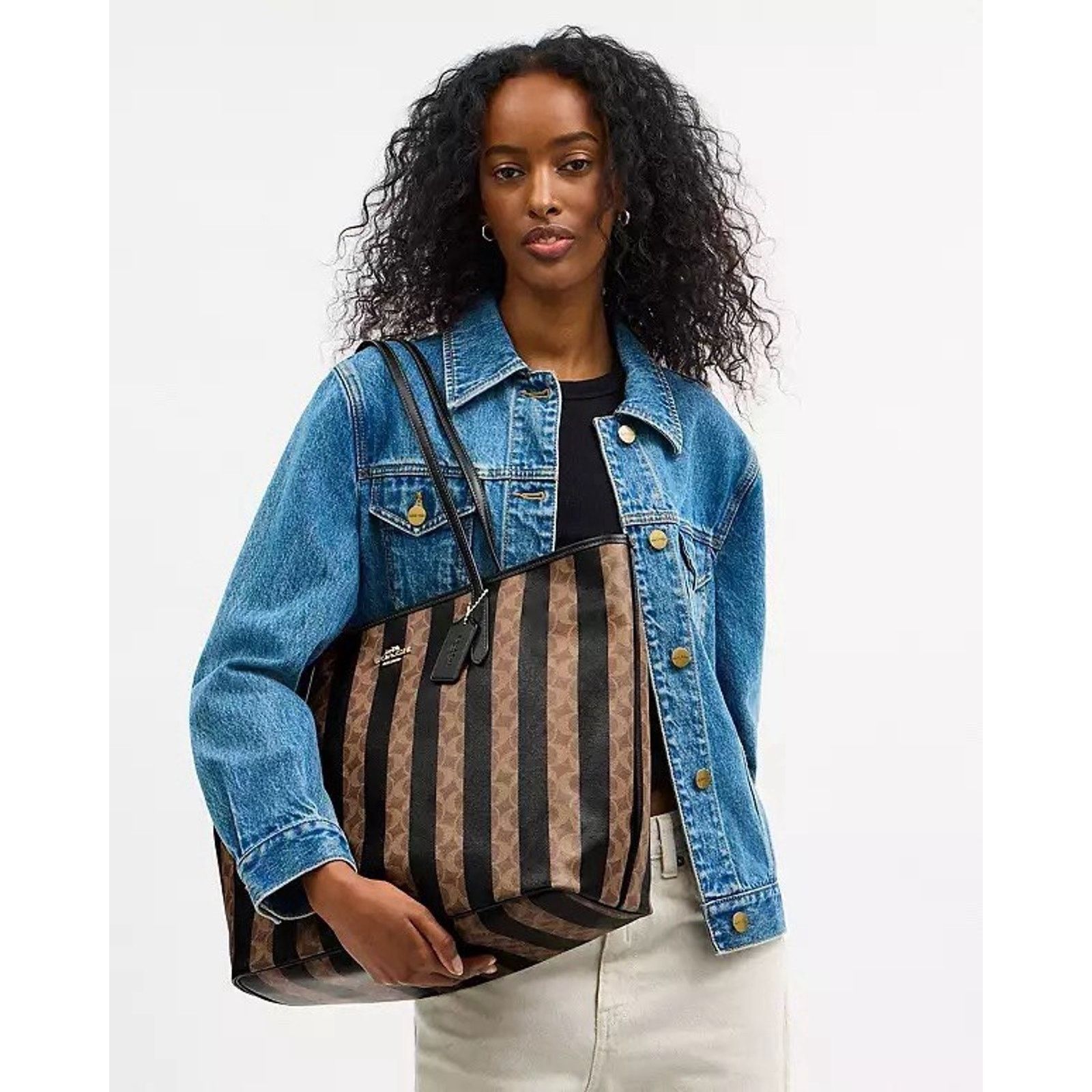 Coach NWT Coach Large City Tote Bag Signature Stripe CBI03 Walnut Size ONE SIZE - 7 Thumbnail