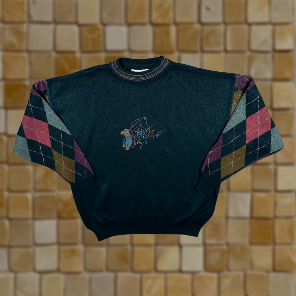 Vintage Vintage The Sweater Shop Golf Embroidered Argyle Check Acrylic Knit Jumper Large Size US L / EU 52-54 / 3 - 1 Thumbnail