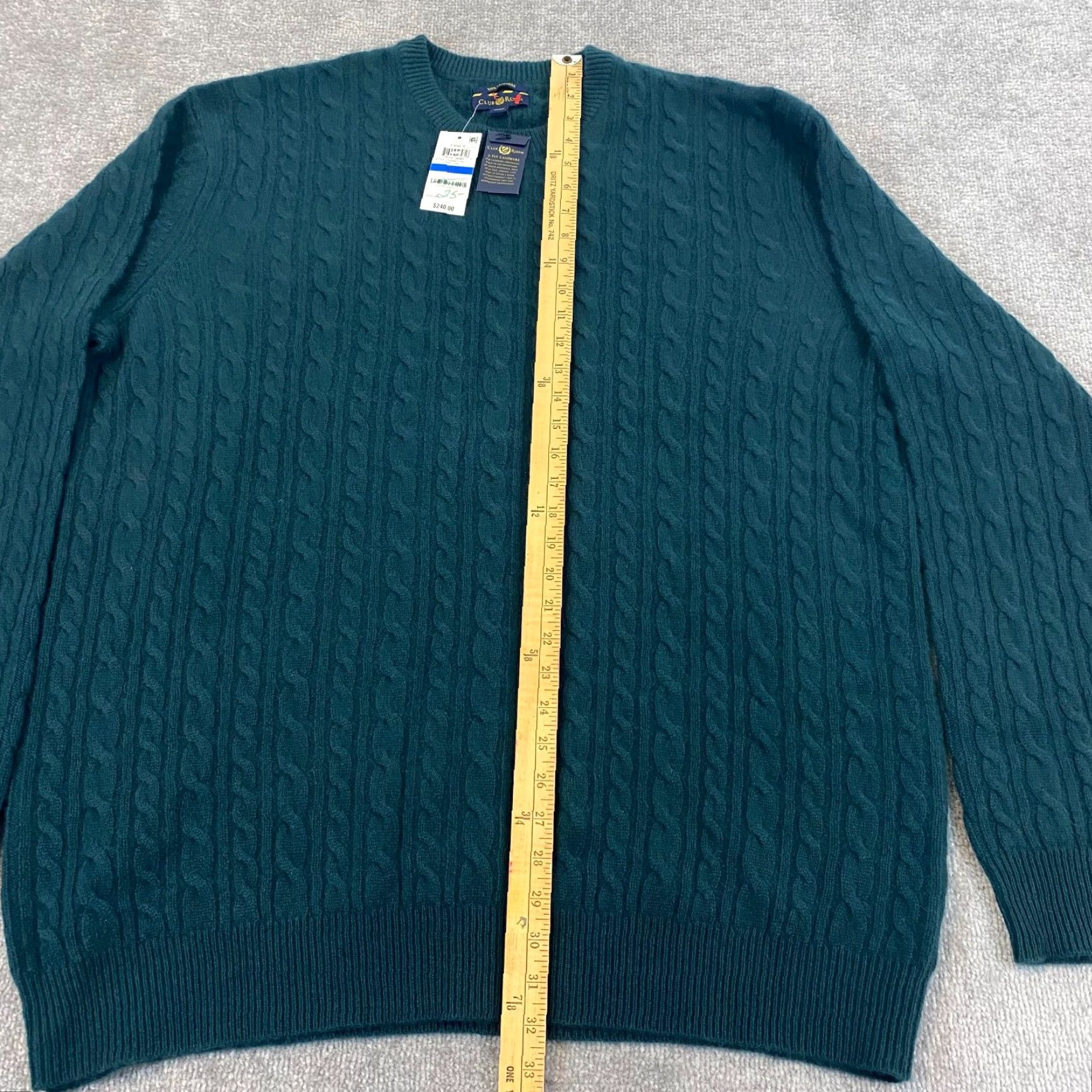 Club Room VINTAGE Club Room Cashmere Sweater Mens XLT Crew Neck Pullover Knit Winter Green 2-Ply Cable Knit Size US XL / EU 56 / 4 - 5 Thumbnail