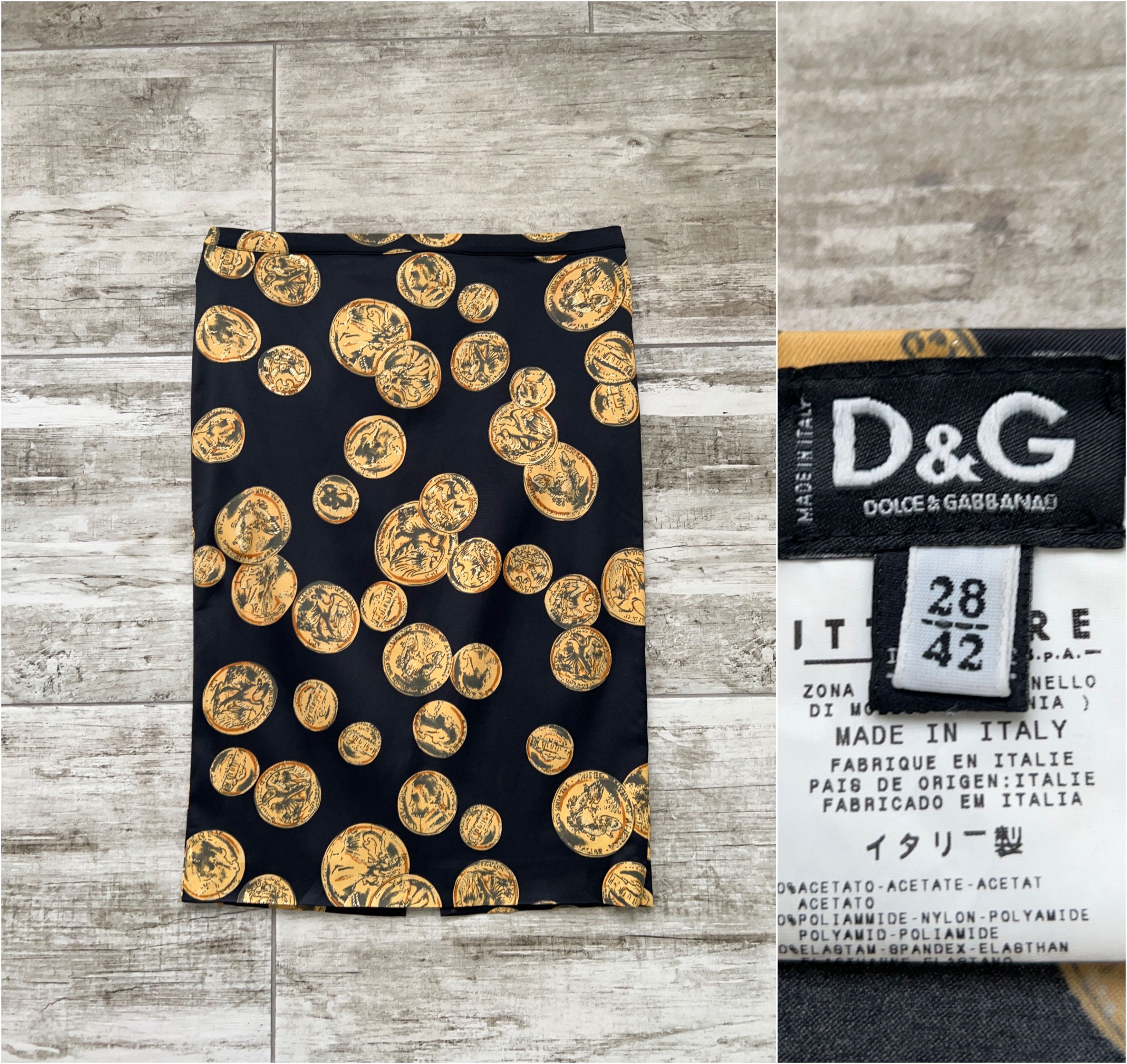image of Dolce Gabbana Dolce&gabbana Gold Coin Monogram Pencil Skirt Knee Length, Women's (Size 28)