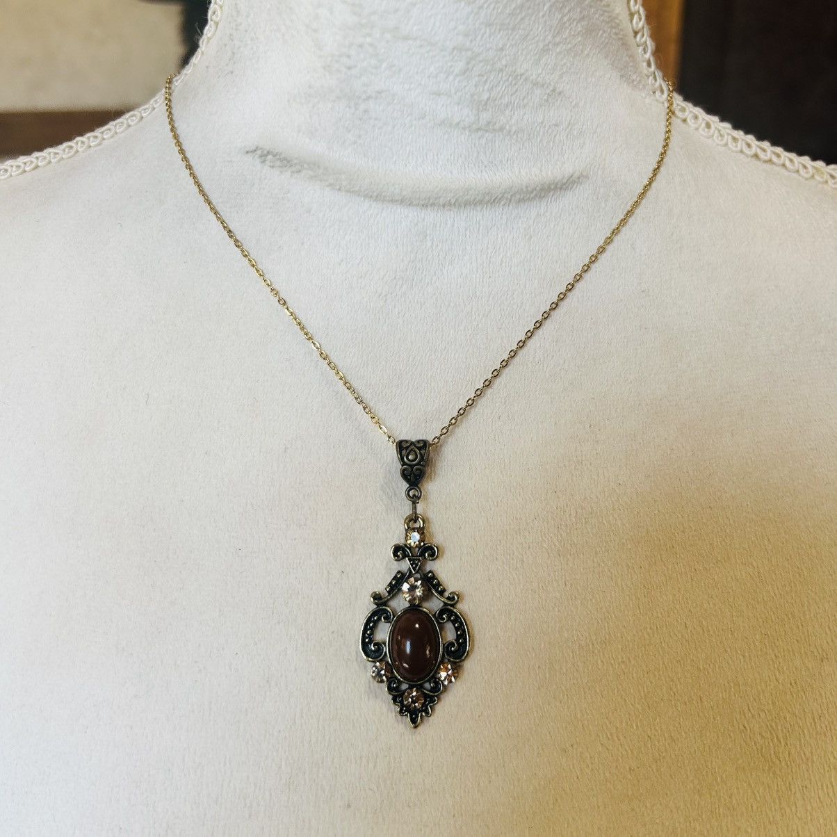 Vintage Vintage chocolate cabochon champagne stone necklace Size ONE SIZE - 3 Thumbnail