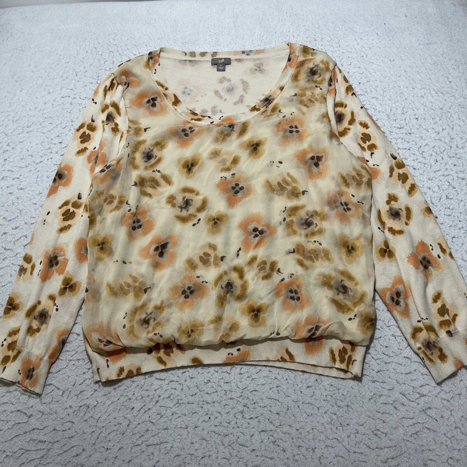 J. Jill J. Jill Silk Overlay Crewneck Sweater Floral Orange Pullover Size XL / US 12-14 / IT 48-50 - 1 Thumbnail