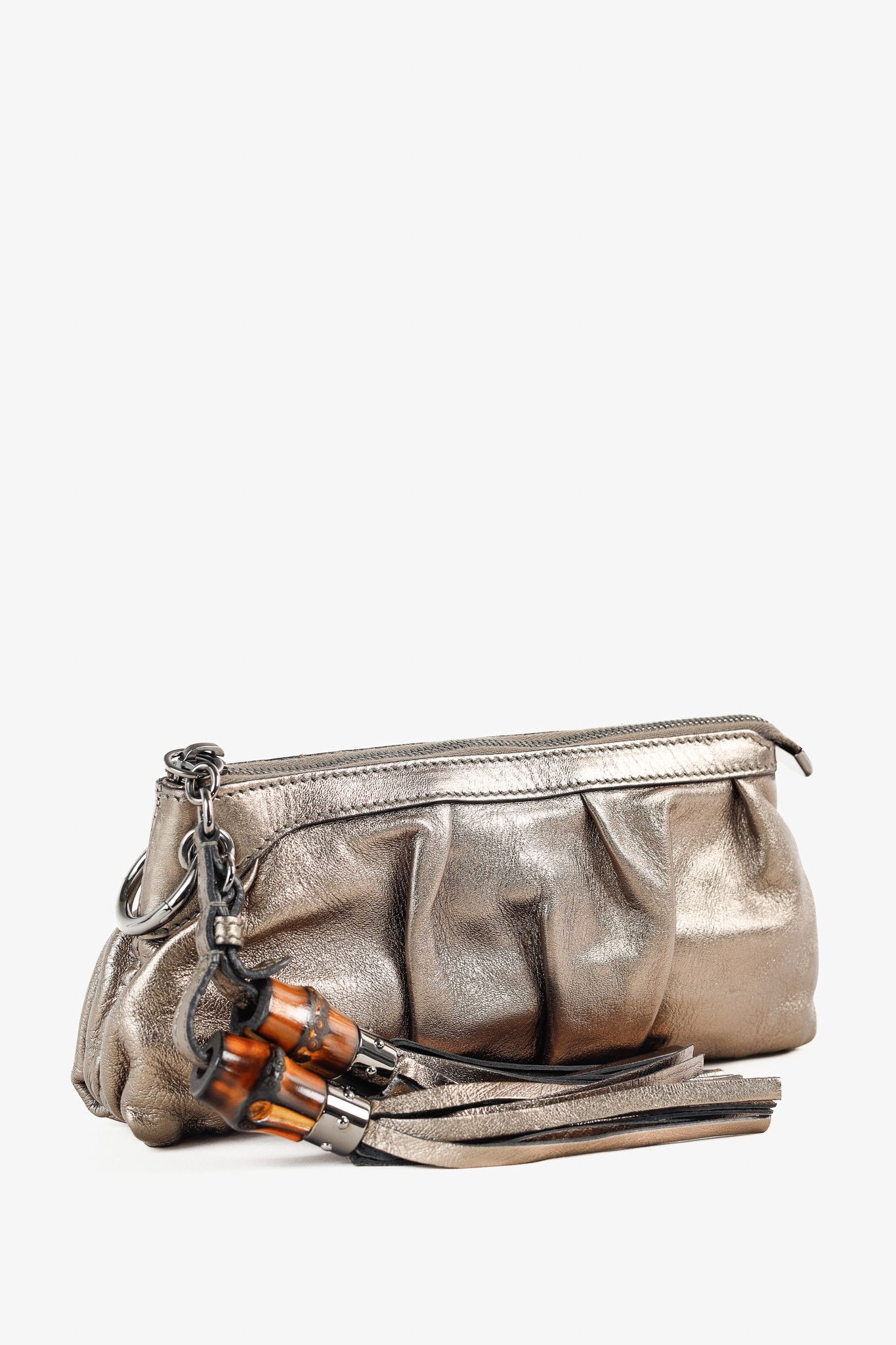 Gucci Gucci Bronze Metallic Bamboo Twin-Tassel Leather Clutch Size ONE SIZE - 2 Thumbnail