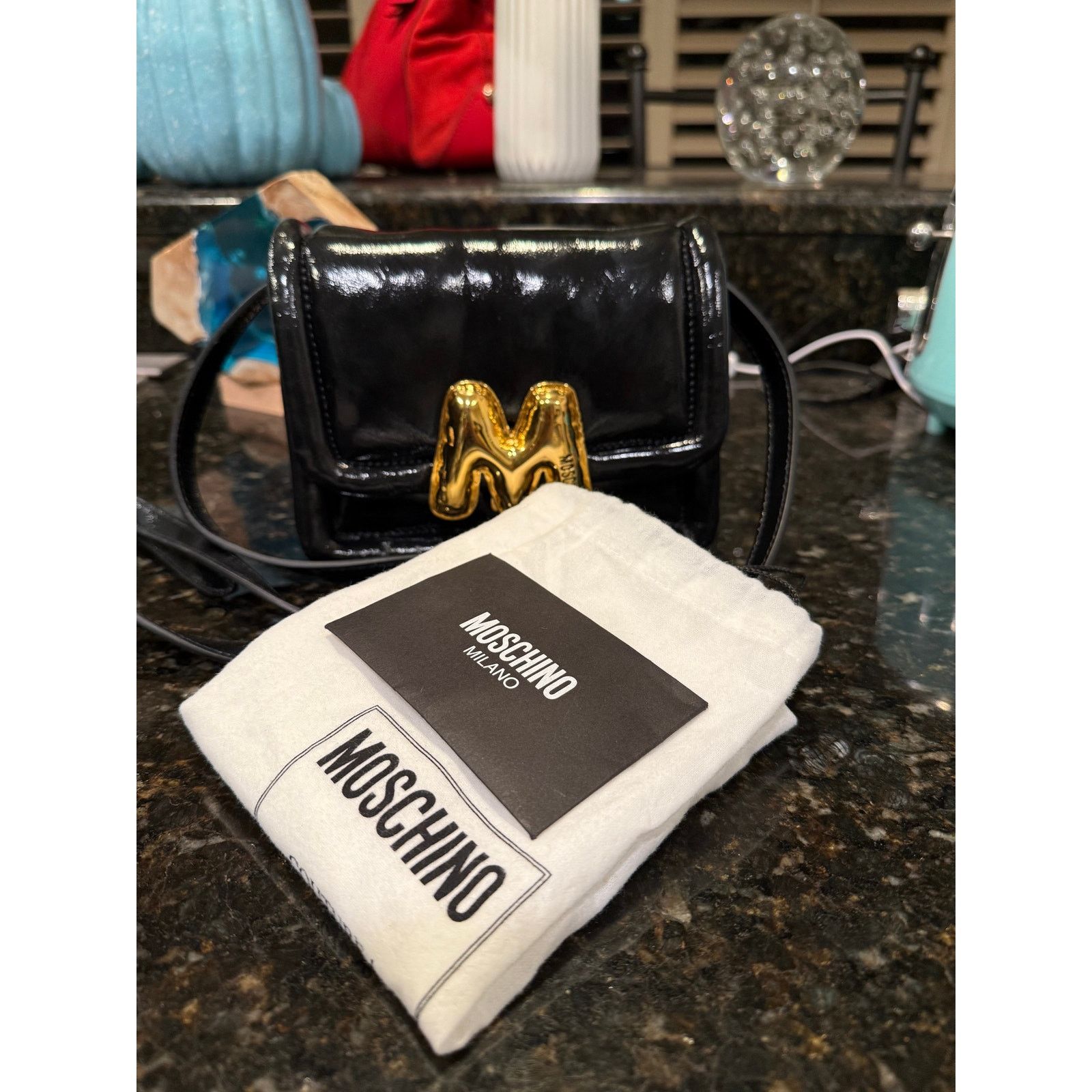 Moschino Moschino Milano M Logo Patent Leather Crossbody Bag Black .. Size ONE SIZE - 2 Thumbnail