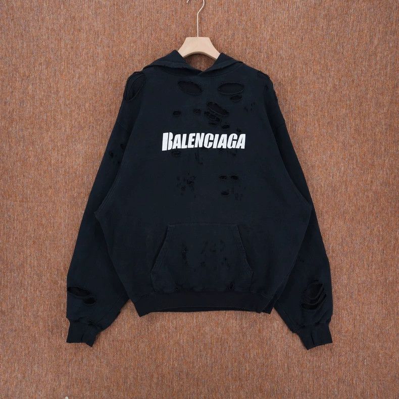 Balenciaga Balenciaga Distressed Black Hoodie - dmc Size US XXS / EU 40 - 1 Thumbnail