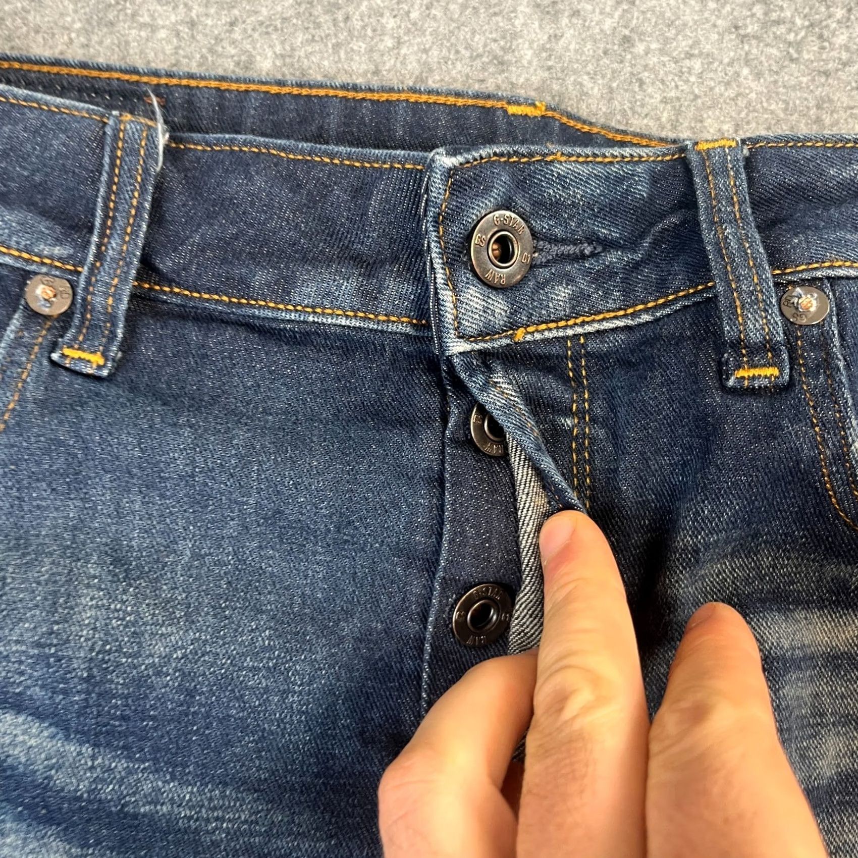 G-Star G Star 3301 Slim Jeans Mens 32 Dark Wash Blue Whiskers Stretch Denim 5-Pocket Size US 32 / EU 48 - 7 Thumbnail