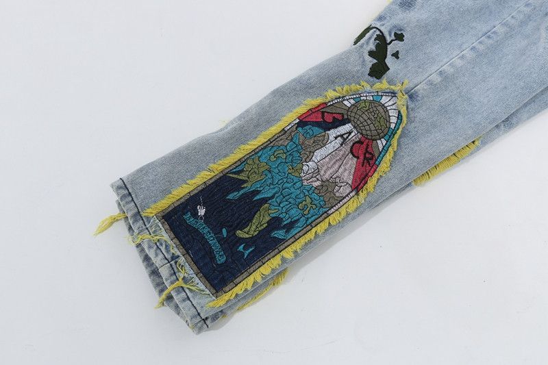 Japanese Brand × Jean Embroidered Patch Denim Ripped Jeans Size US 29 - 9 Thumbnail