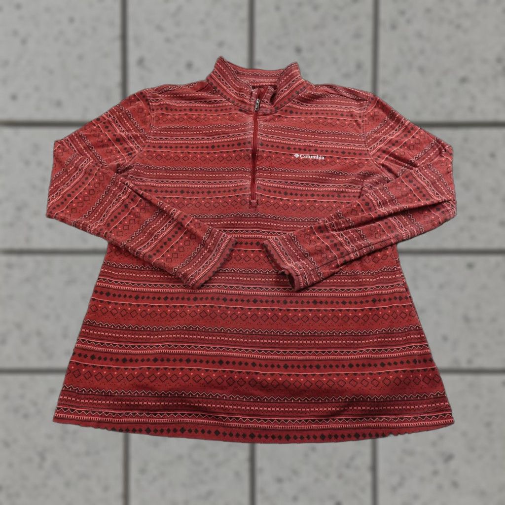 Vintage Columbia Pullover Womens XL Red 1/4 Zip Mock Neck Geometric Casual Outdoor Fall Size XL / US 12-14 / IT 48-50 - 1 Thumbnail