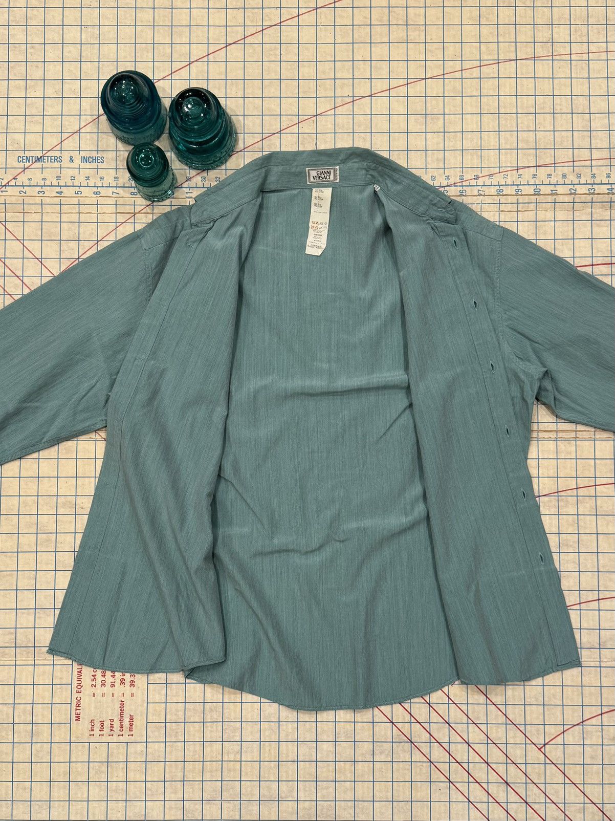 Versace Vintage Gianni Versace Rare Single Colour Blue Silk ButtonUp Size US L / EU 52-54 / 3 - 6 Thumbnail