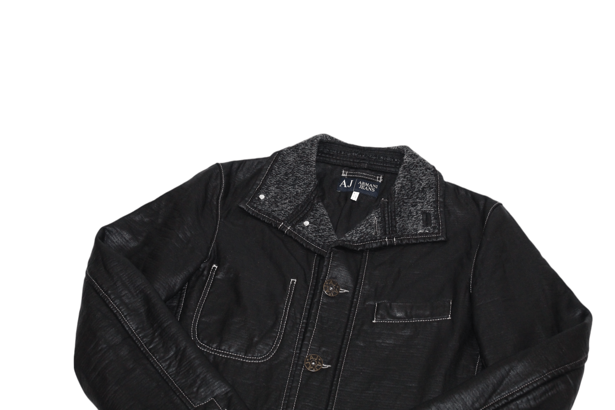 Armani VTG Armani Jeans Boiled Wool Lined Faux Leather Field Jacket Size US M / EU 48-50 / 2 - 6 Thumbnail