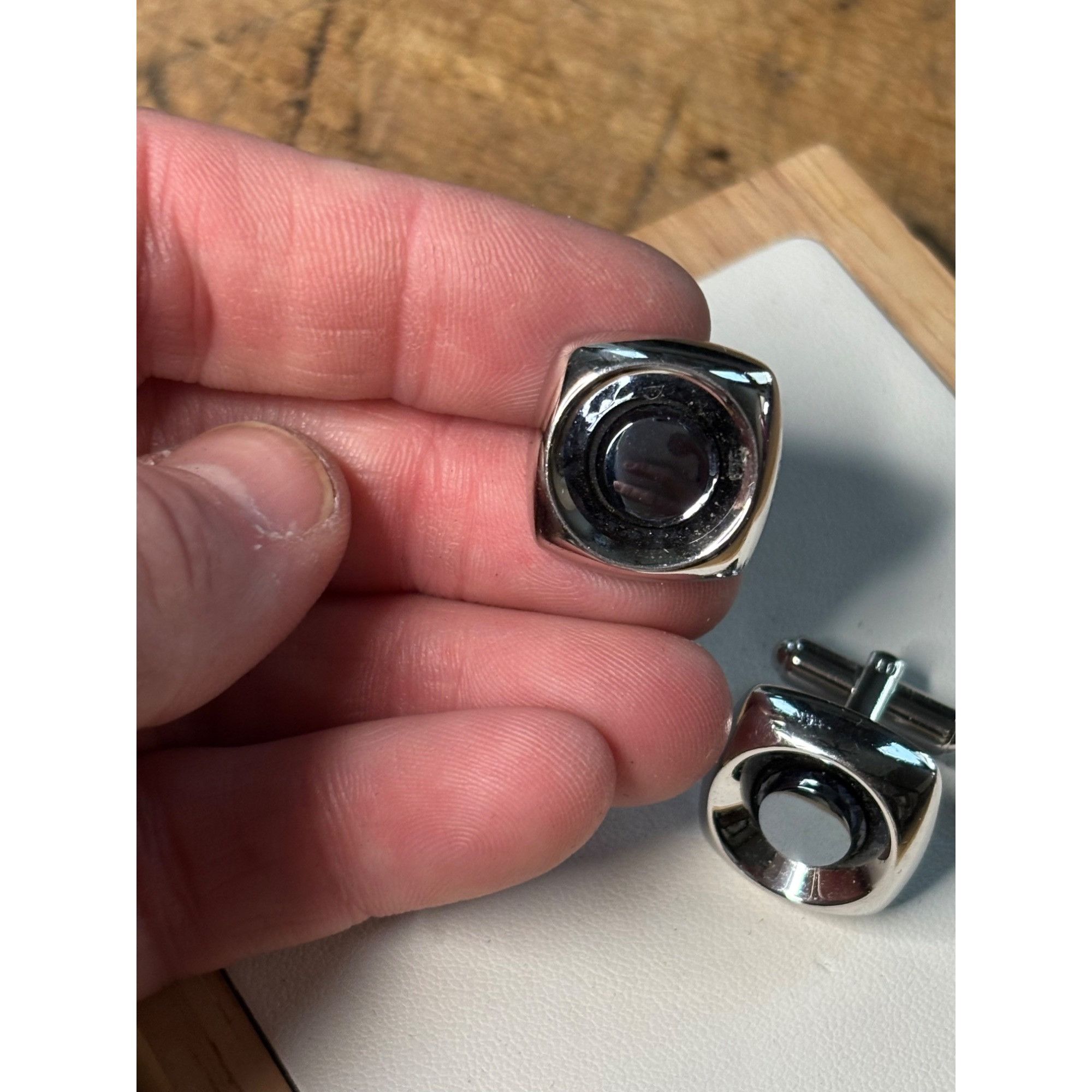 Other Silver & Black Round Cufflinks With Polished Finish & Swivel Size ONE SIZE - 4 Thumbnail
