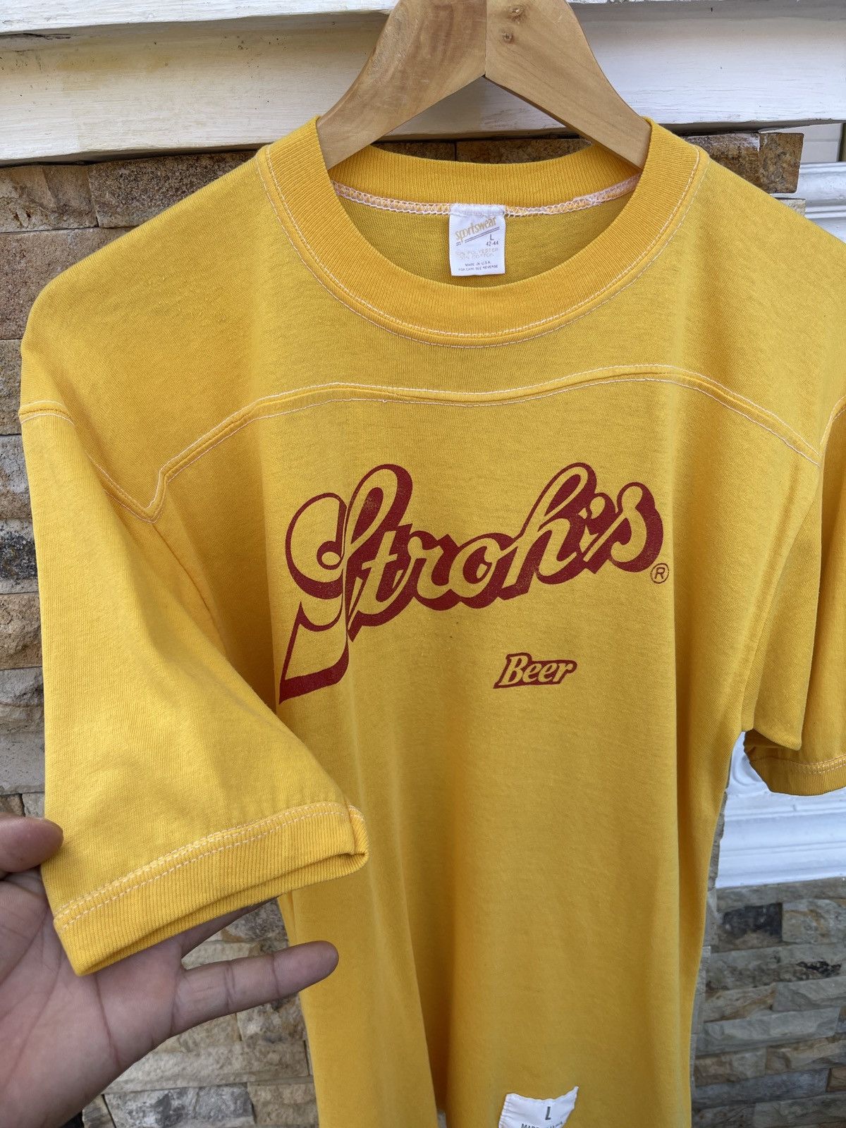 Budweiser × Vintage Last Drop🔥Rare🔥Vintage80s Stroh’s Beer Raglan Ringer T-Shirt Size US L / EU 52-54 / 3 - 7 Thumbnail