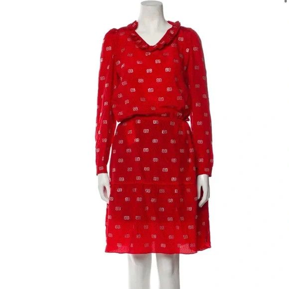 Balenciaga o1y0625 Logo Midi Dress in Red Size M / US 6-8 / IT 42-44 - 2 Thumbnail