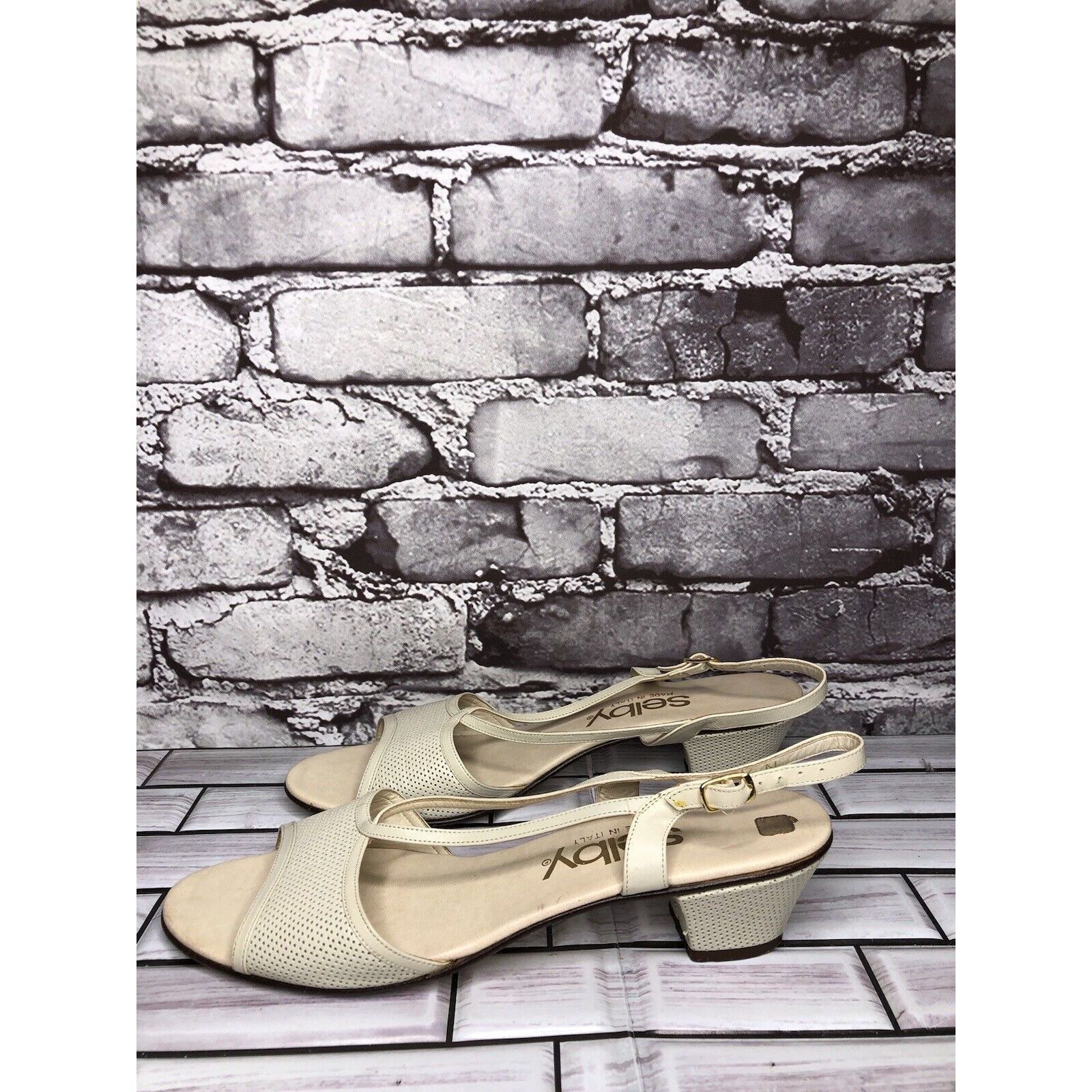 Other Selby Ivory Leather Perforated Peep Toe Heel Strap Sandals W Size US 8.5 / IT 38.5 - 1 Thumbnail
