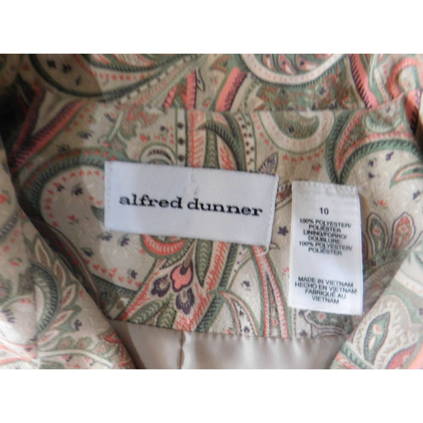 Vintage Alfred Dunner Jacket Womens 10 Beige Floral Lightweight designer Peanuts Long Sleeve Mid-Length Button Casual Fall Spring Size L / US 10 / IT 46 - 5 Thumbnail