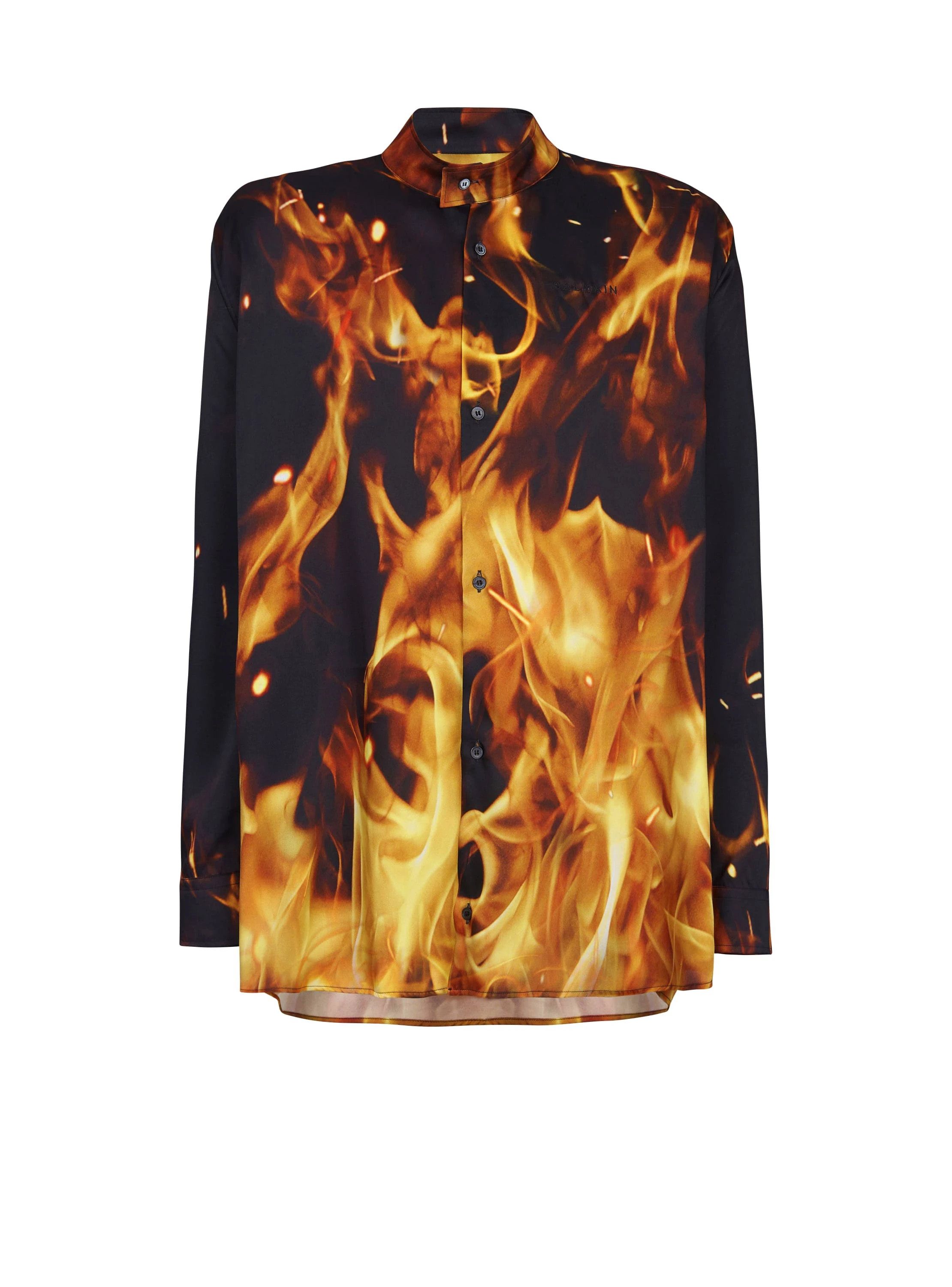 o1srvl11e0524 Fire Printed Twill Shirt in Black/Yellow