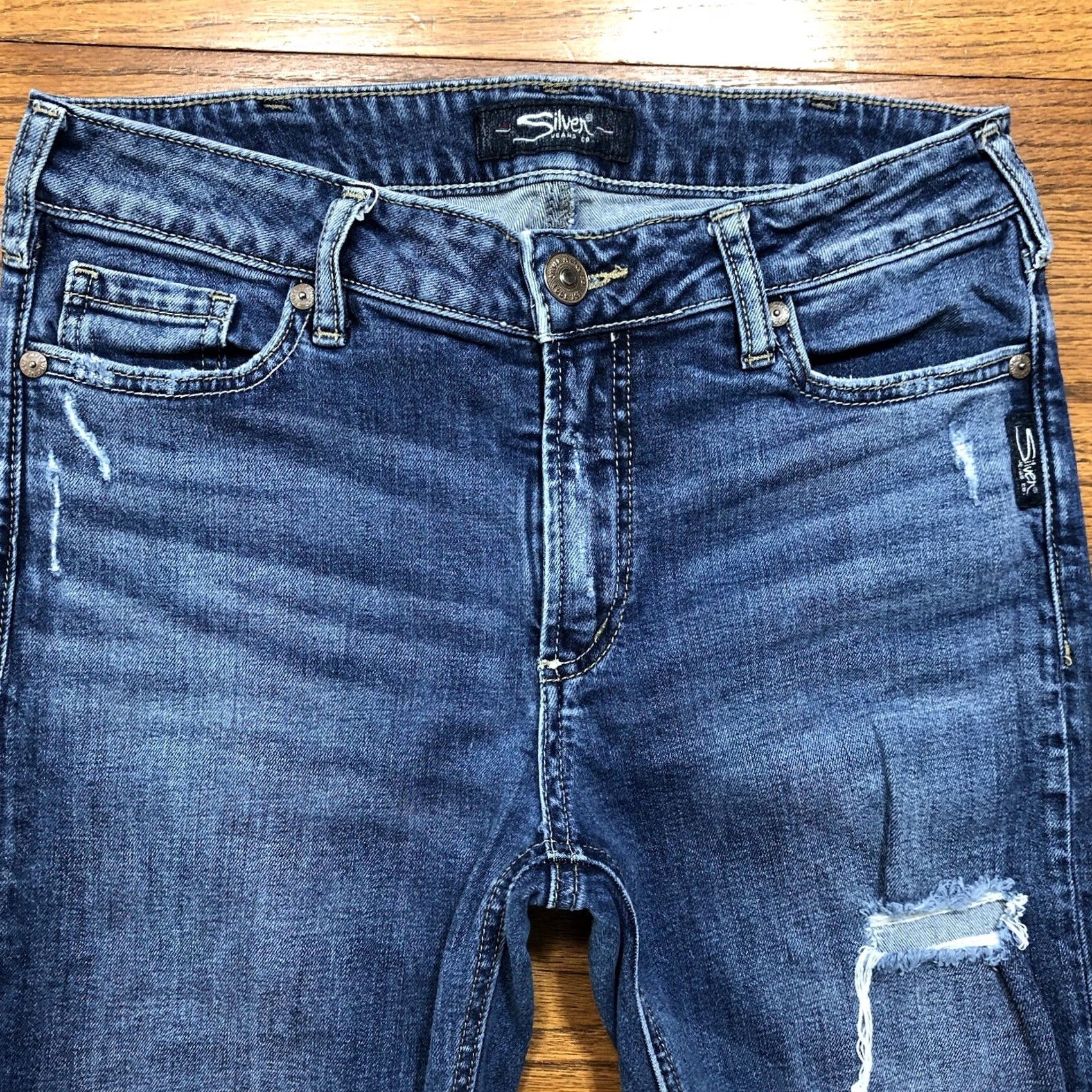 Silver Jeans Co. Silver Jeans Mazy Jeans Womens 30x29 Blue Denim Skinny Stretch Regular Waist 30 Inseam 29 Distressed Casual Logo Cowboy Size 30" / US 8 / IT 44 - 3 Thumbnail